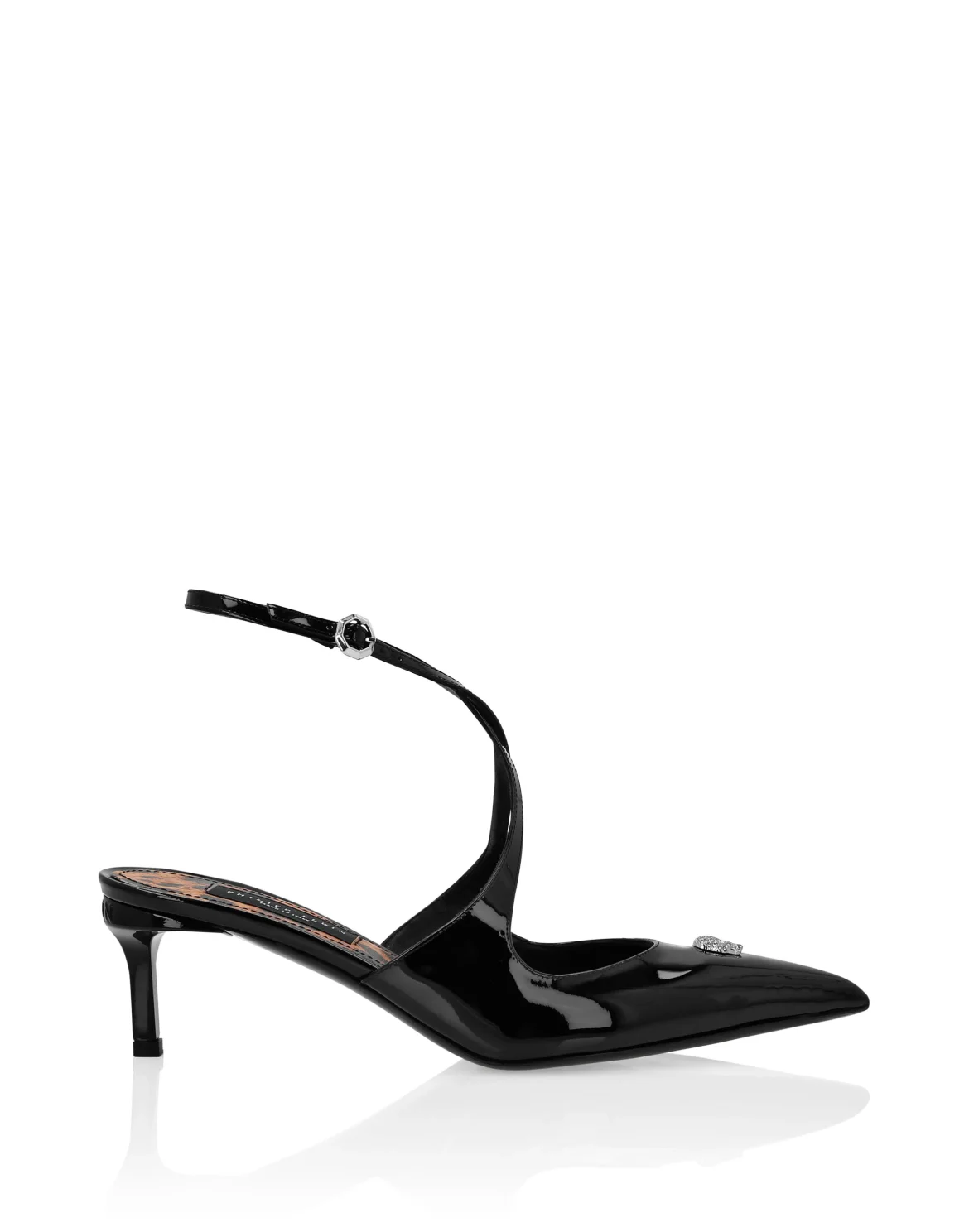 Leather Sandals Low Heels Skull strass, цвет: Черный