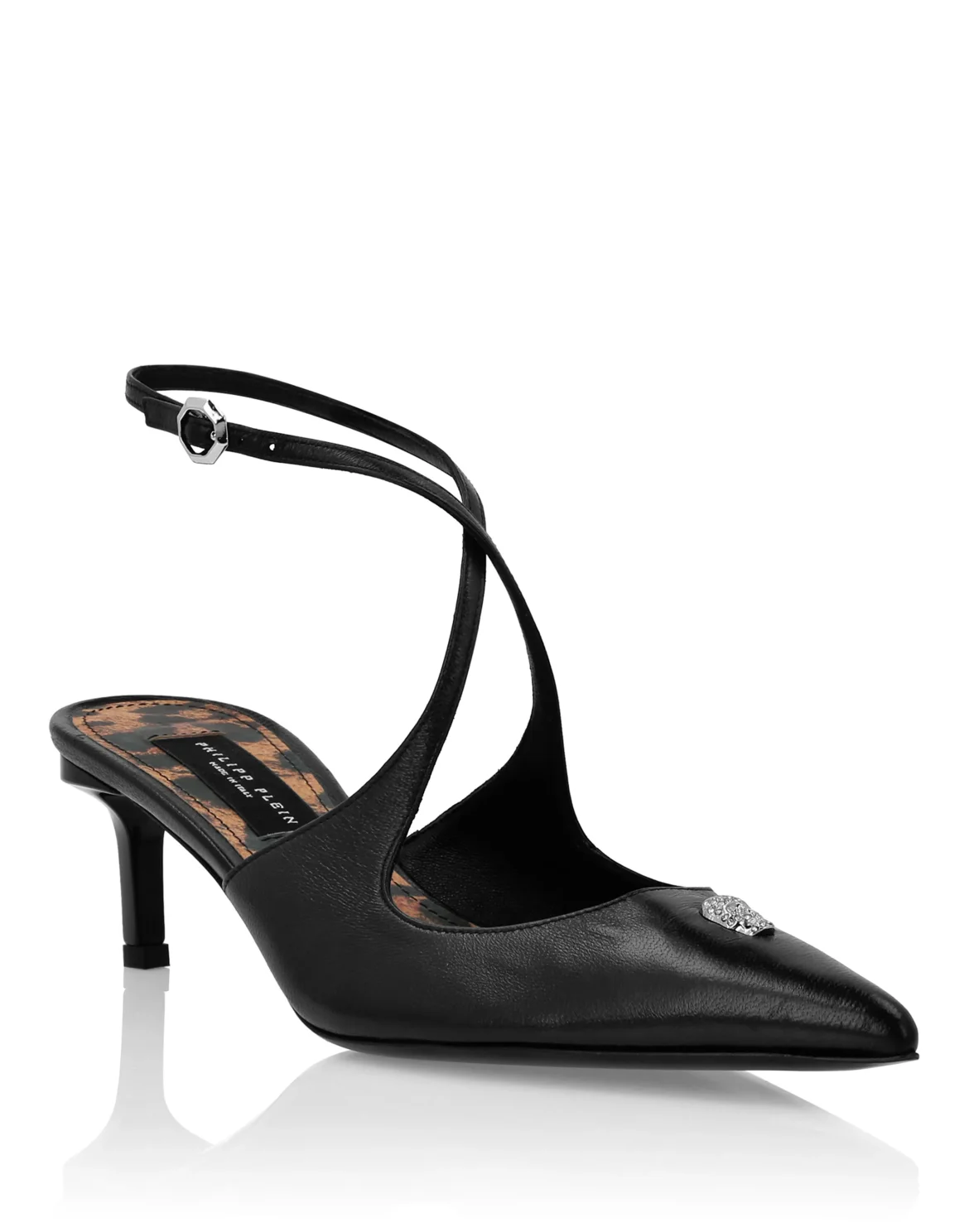 Leather Sandals Low Heels 5 Skull Strass, цвет: Черный