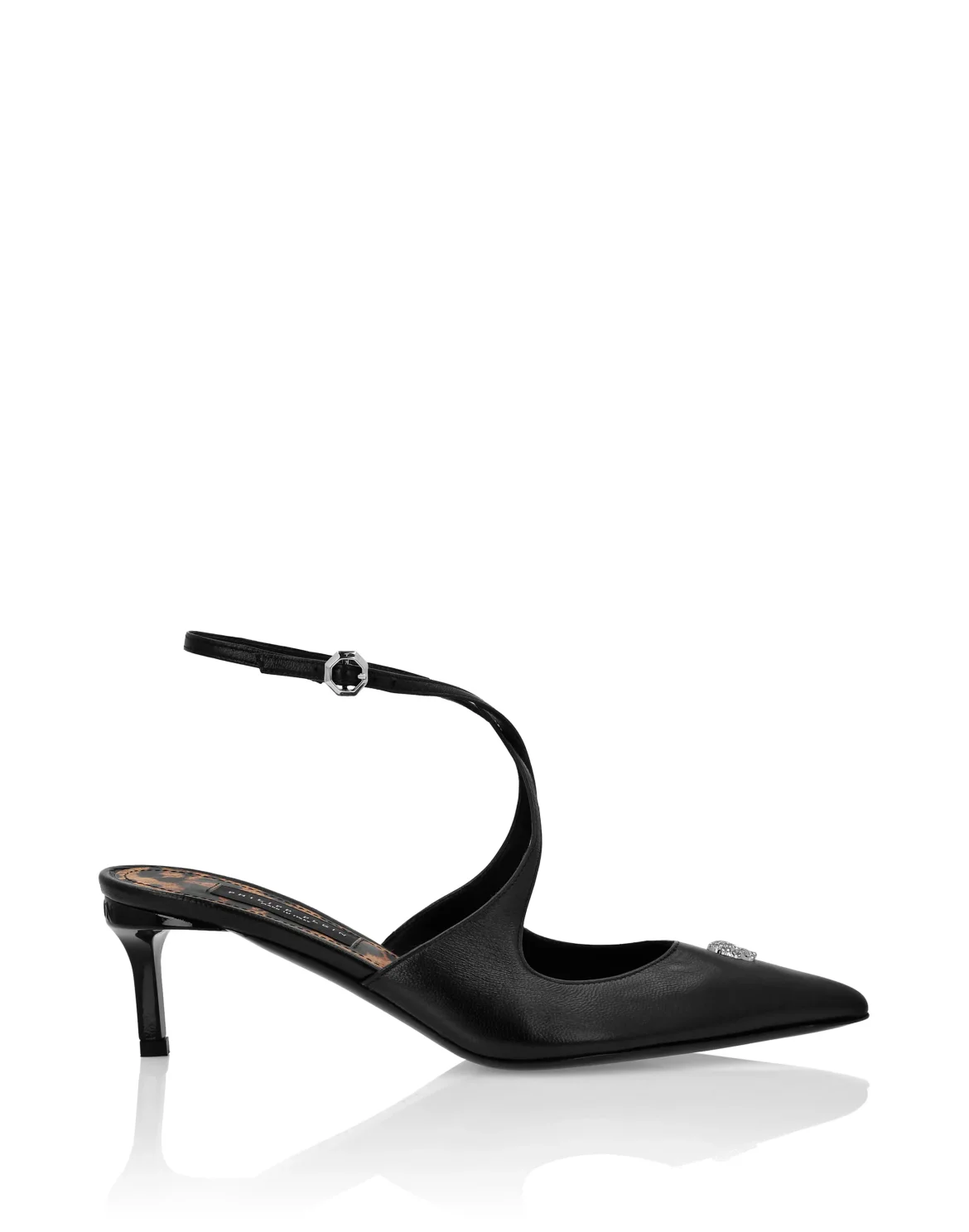 Leather Sandals Low Heels 5 Skull Strass, цвет: Черный