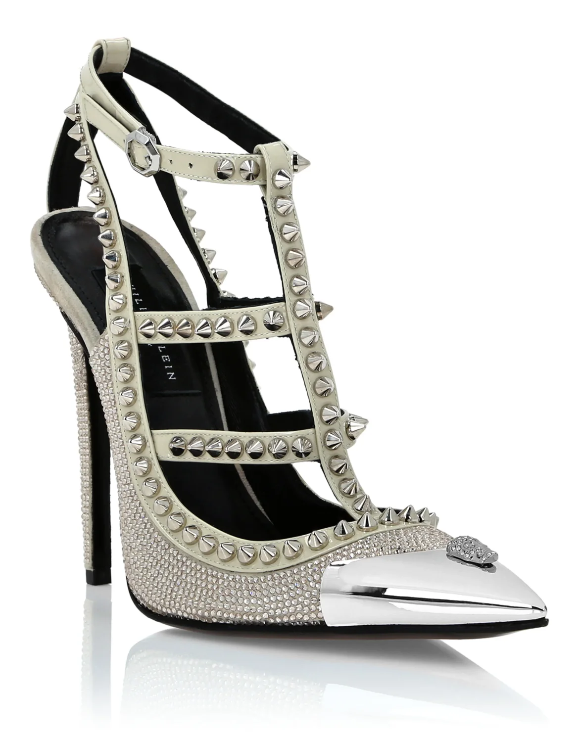 Leather Strass Sandals High Heels Studs, цвет: Бежевый