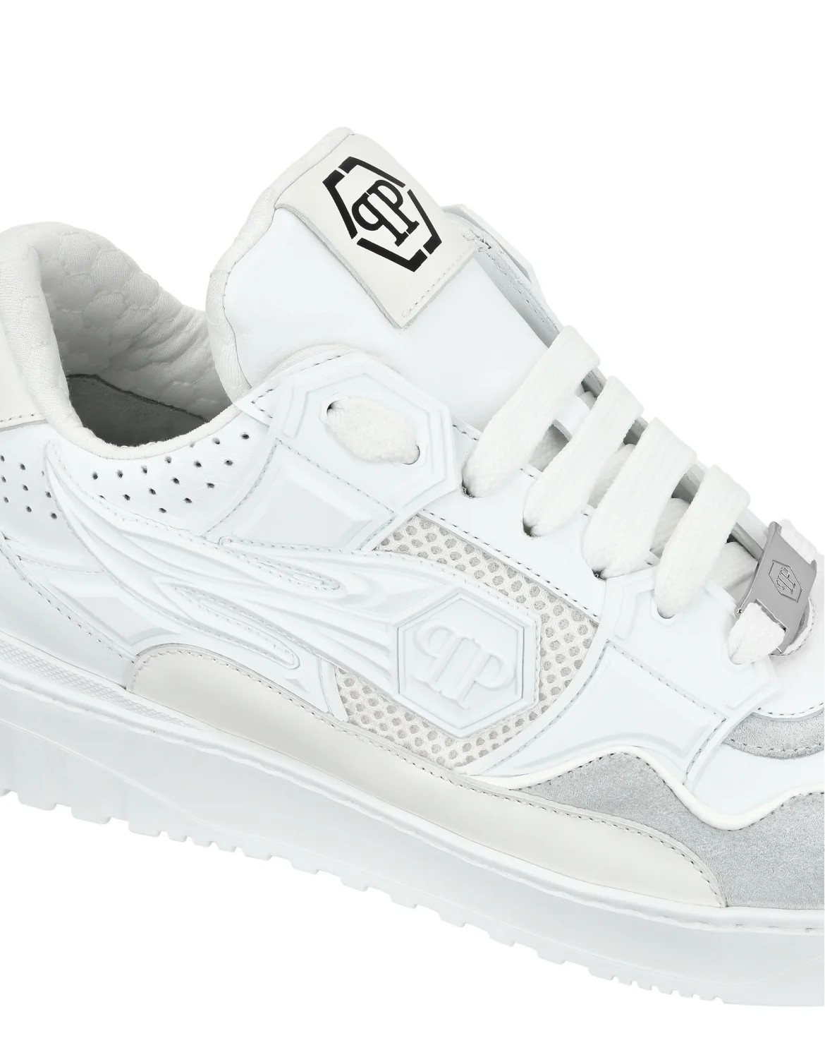 Mix Leather Lo-Top Sneakers Strass Hexagon, цвет: Белый