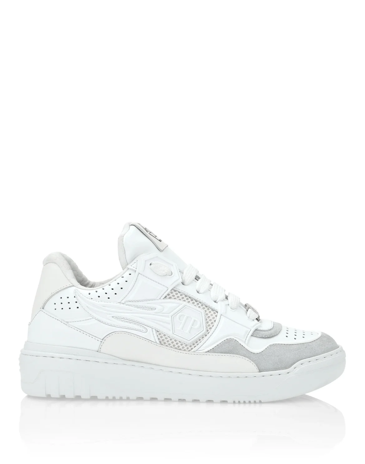 Mix Leather Lo-Top Sneakers Strass Hexagon, цвет: Белый