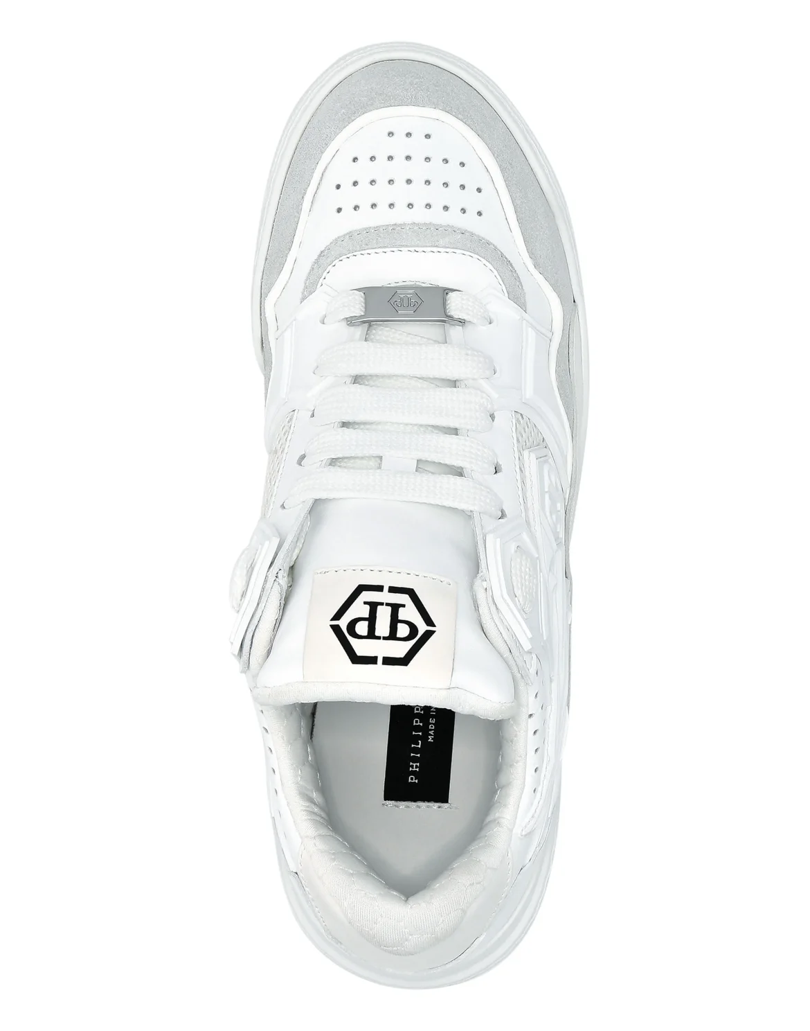Mix Leather Lo-Top Sneakers Strass Hexagon, цвет: Белый