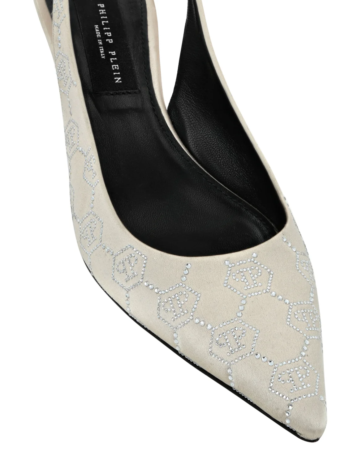 Satin Slingback Shoes Low Heels Monogram Strass, цвет: Бежевый