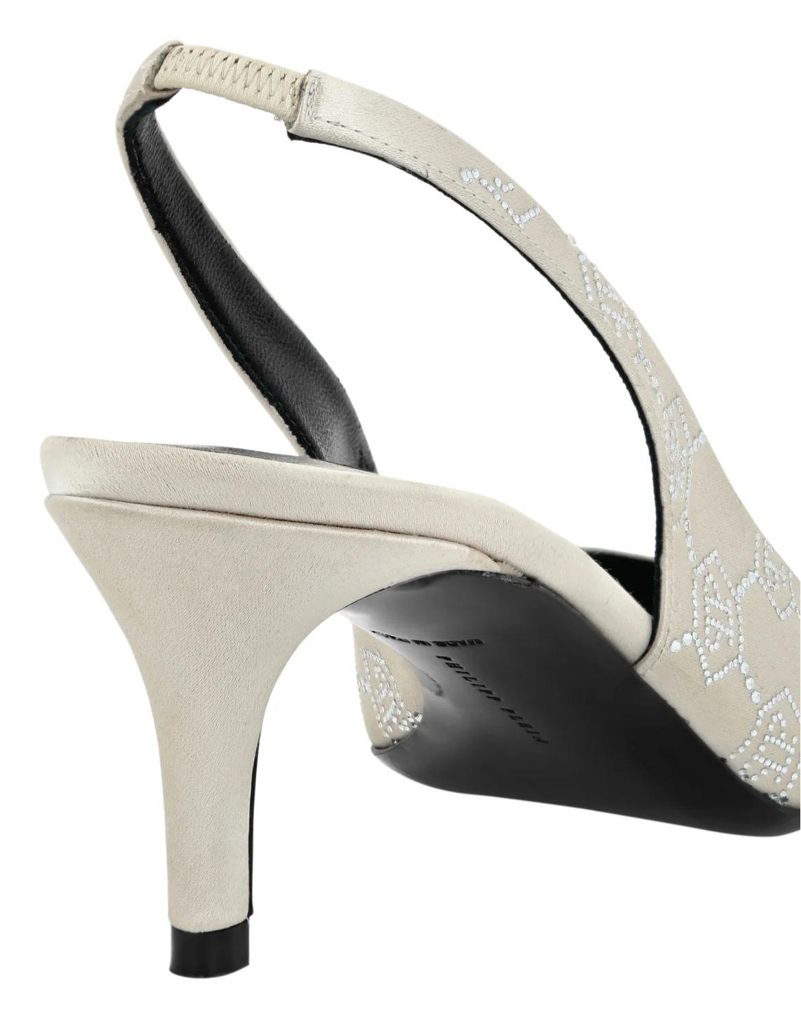 Satin Slingback Shoes Low Heels Monogram Strass, цвет: Бежевый