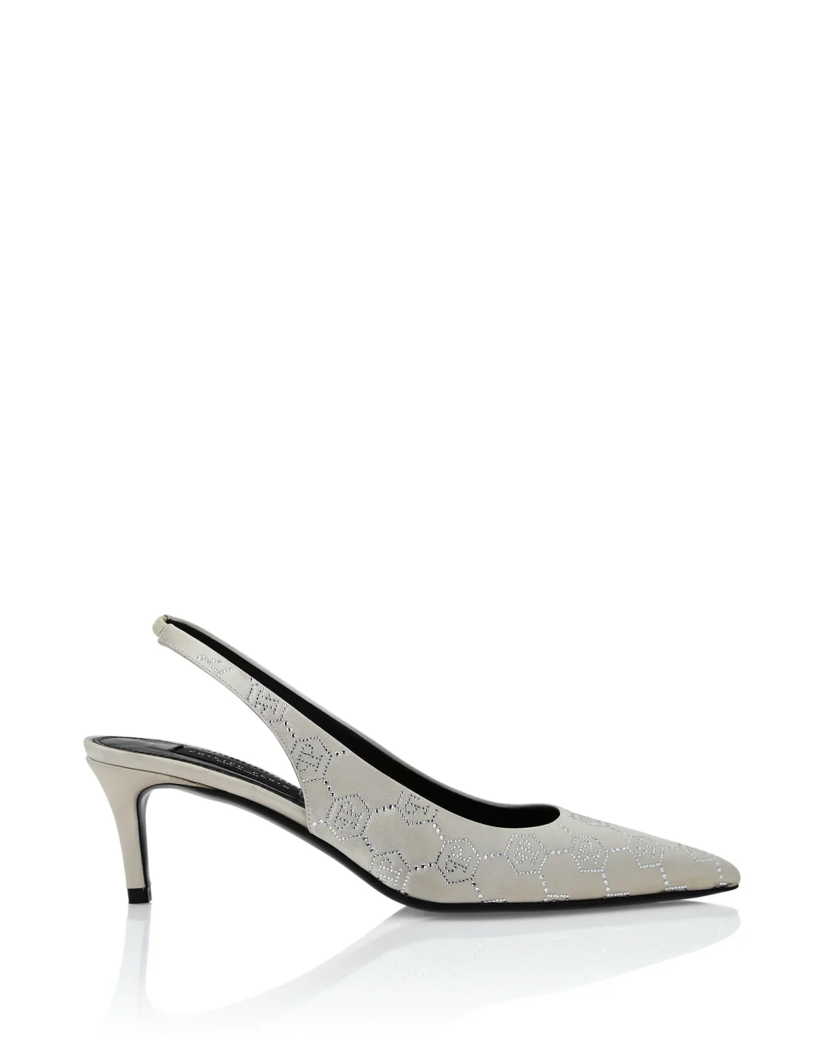 Satin Slingback Shoes Low Heels Monogram Strass, цвет: Бежевый