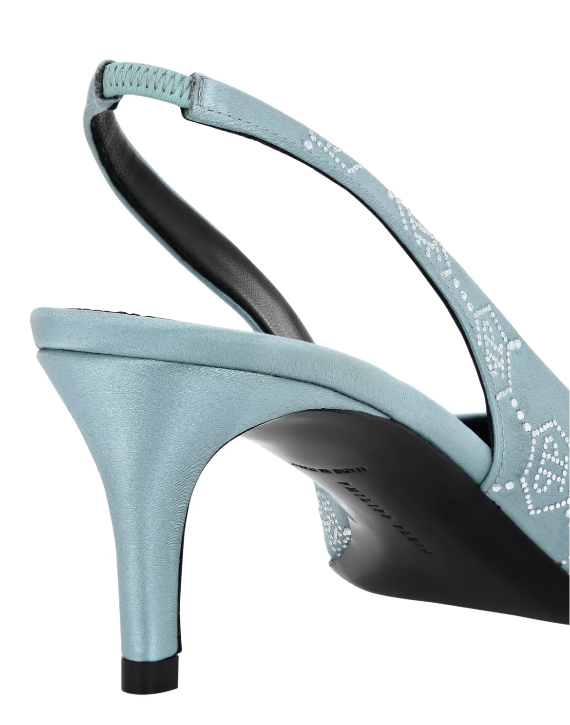 Satin Slingback Shoes Low Heels Monogram Strass, цвет: Голубой