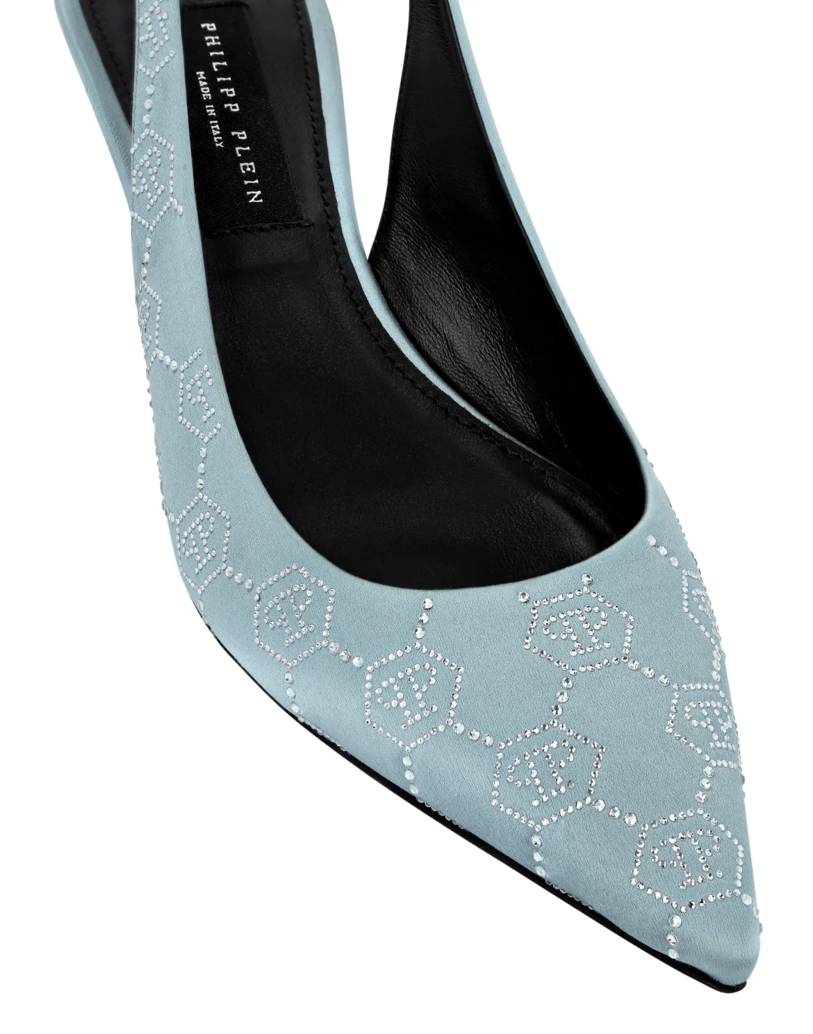Satin Slingback Shoes Low Heels Monogram Strass, цвет: Голубой