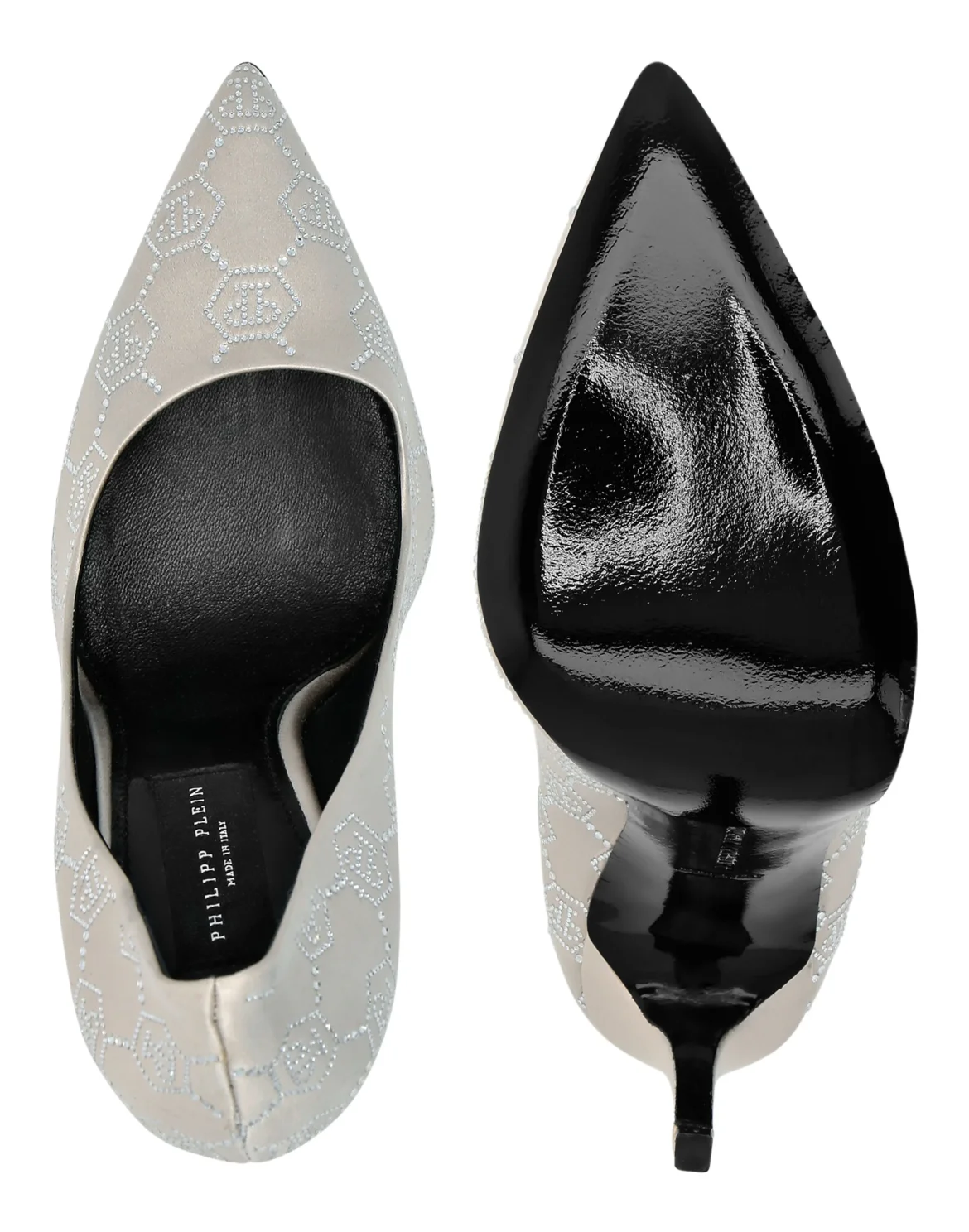 Satin Decollete Hi-Heels Monogram Strass, цвет: Бежевый