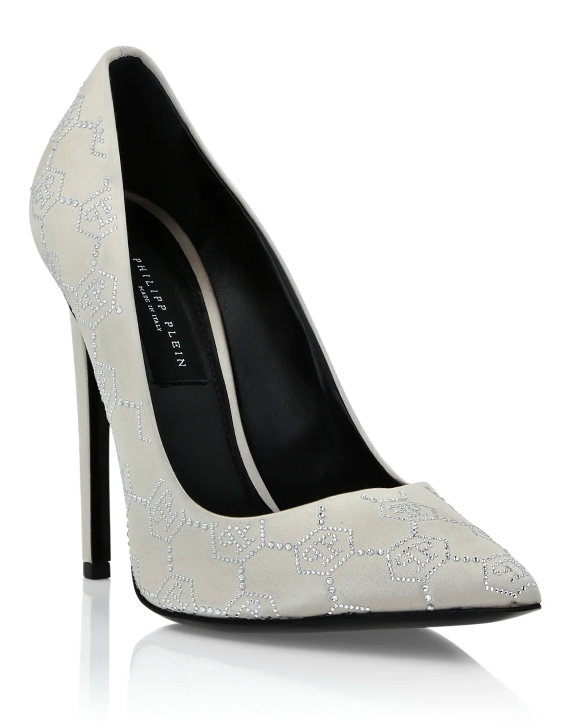 Satin Decollete Hi-Heels Monogram Strass, цвет: Бежевый