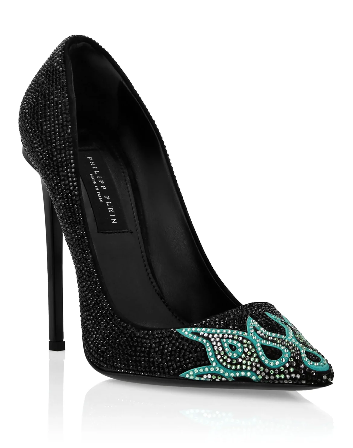 Suede Strass Decollete High Heels Flame, цвет: Черный