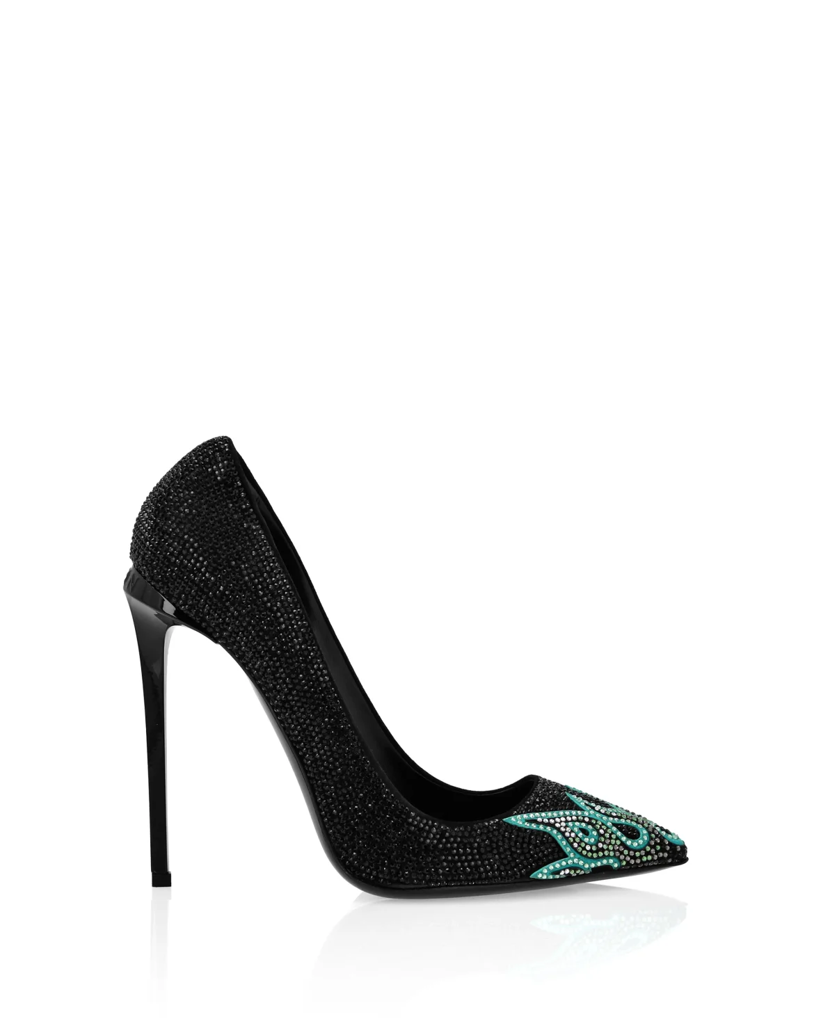 Suede Strass Decollete High Heels Flame, цвет: Черный