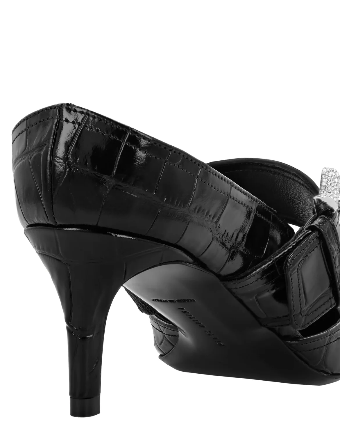 Croco Leather Mule Low Heels Skull strass, цвет: Черный