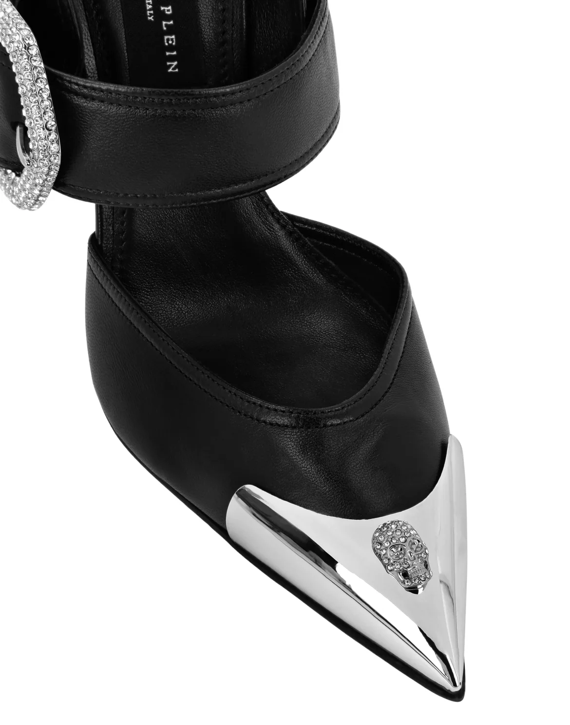 Leather Mule High Heels 12 Skull Strass, цвет: Черный
