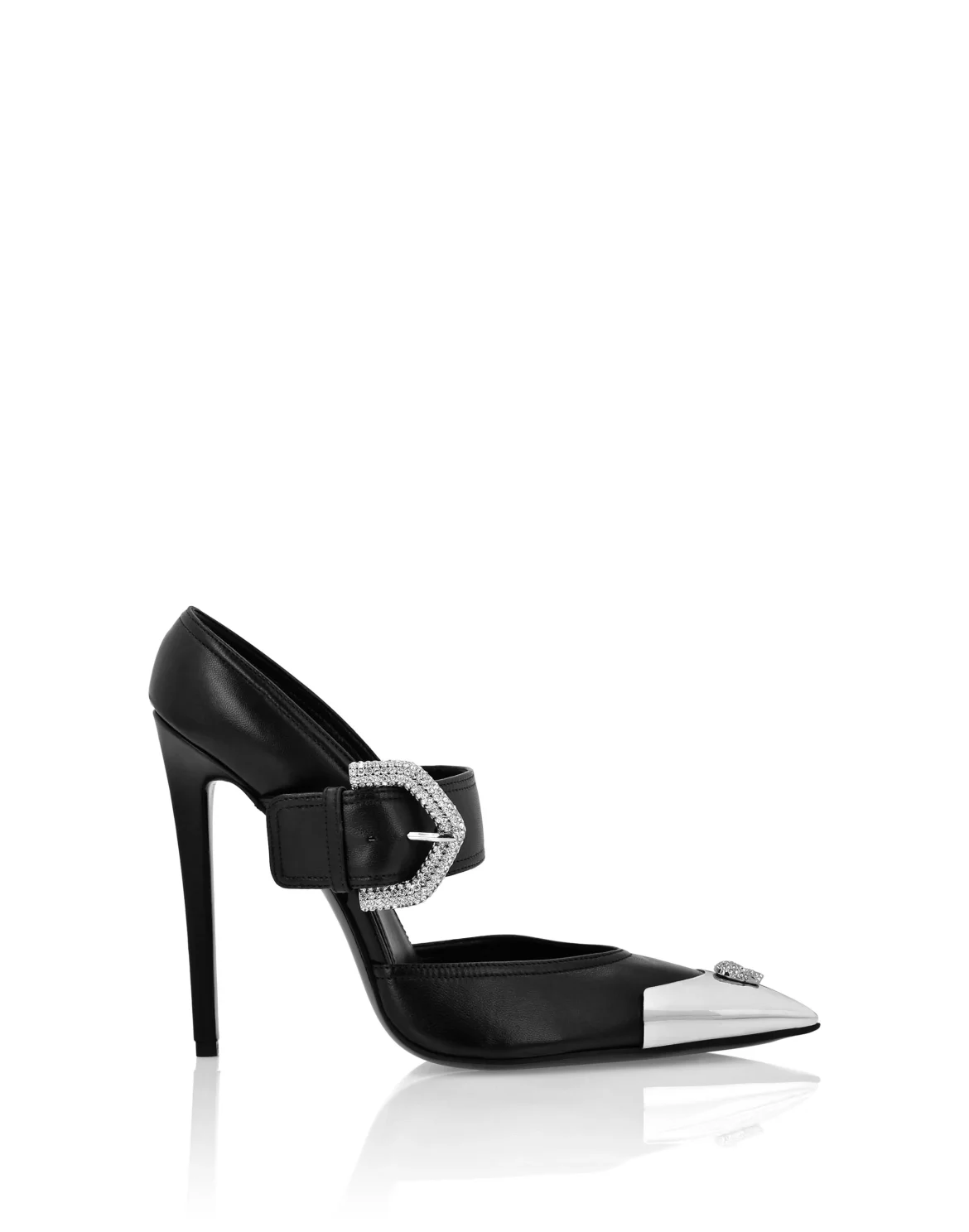 Leather Mule High Heels 12 Skull Strass, цвет: Черный