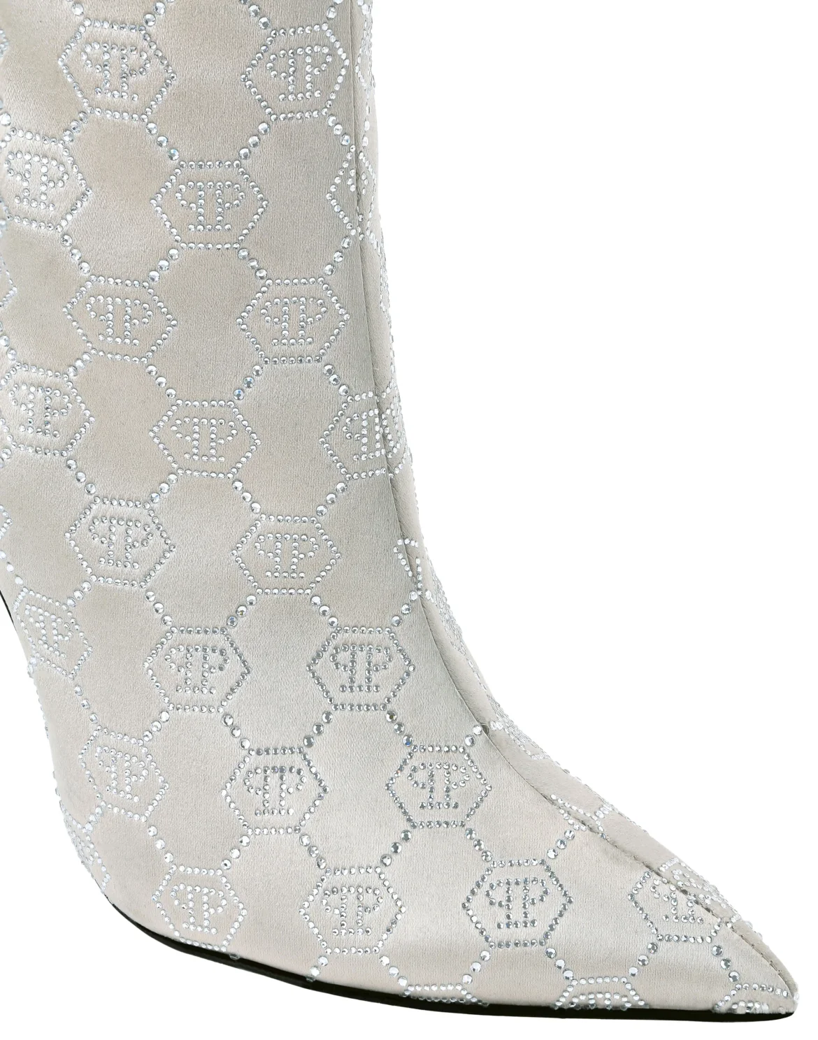 Satin Boots High Heels Mid Monogram Strass, цвет: Бежевый