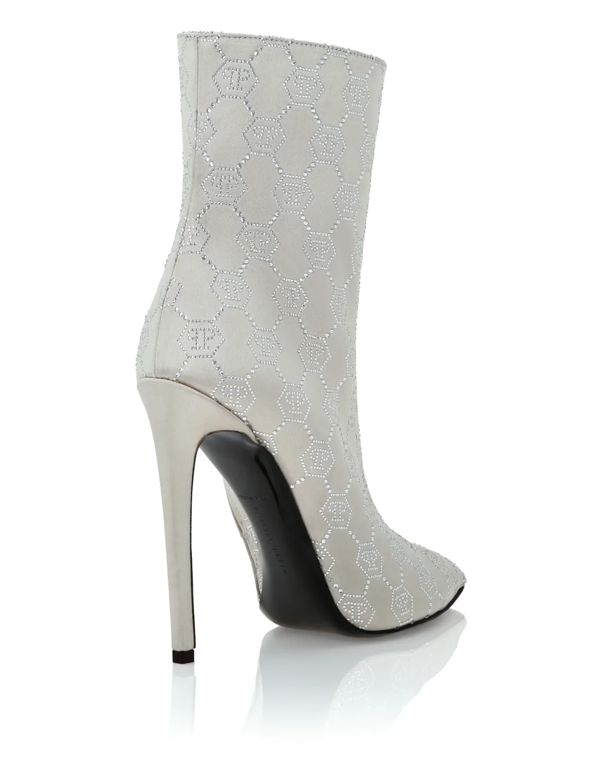 Satin Boots High Heels Mid Monogram Strass, цвет: Бежевый