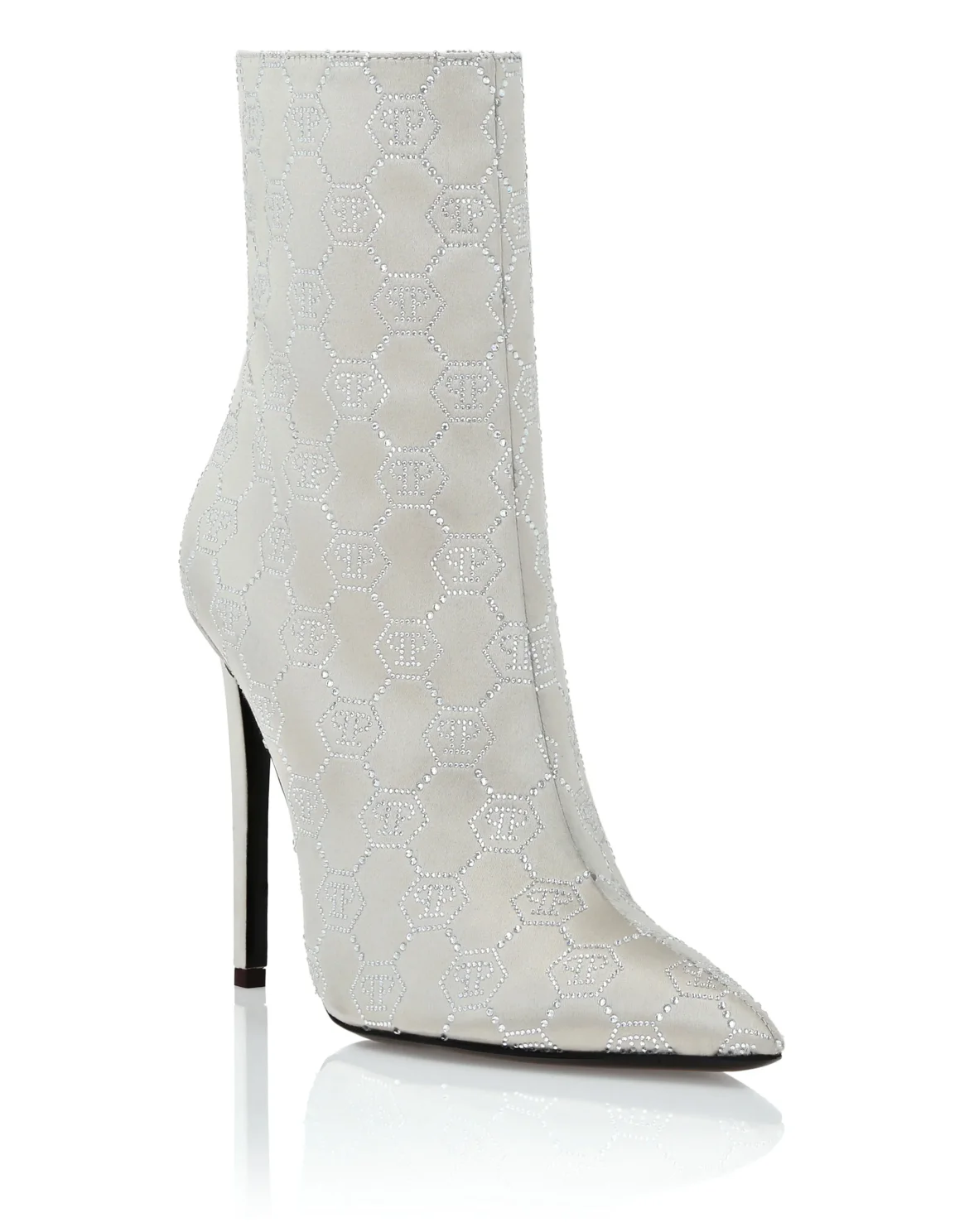 Satin Boots High Heels Mid Monogram Strass, цвет: Бежевый
