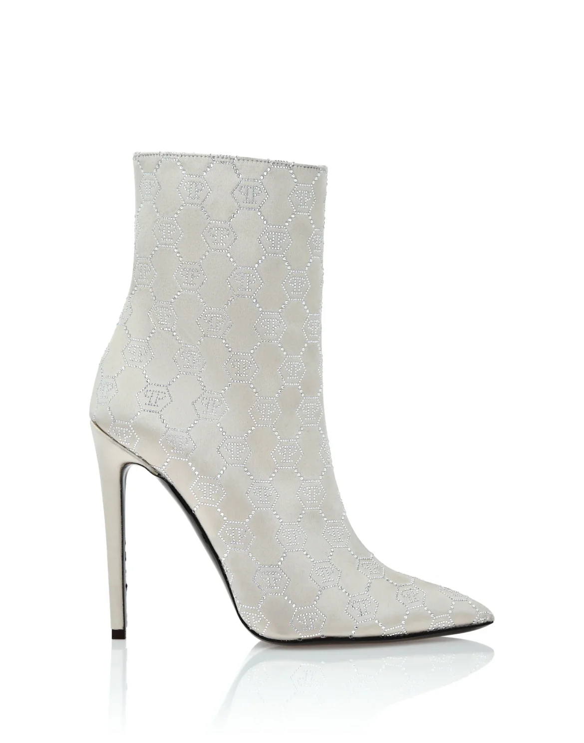Satin Boots High Heels Mid Monogram Strass, цвет: Бежевый