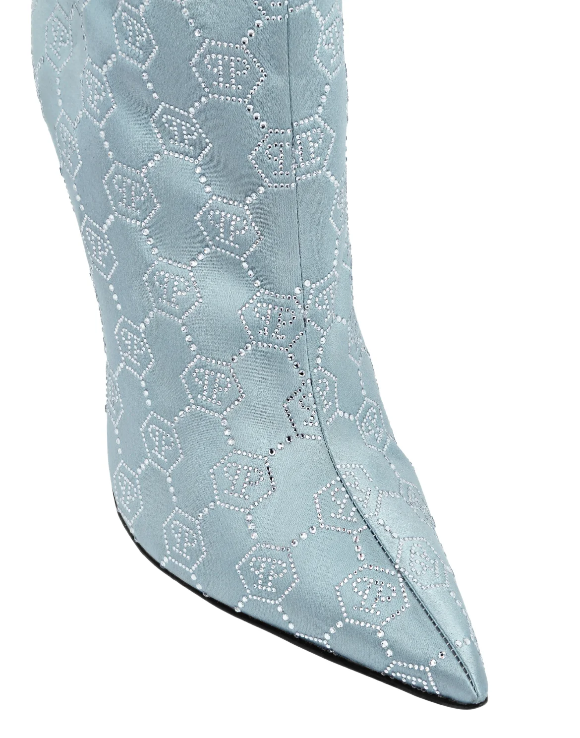 Satin Boots High Heels Mid Monogram Strass, цвет: Голубой