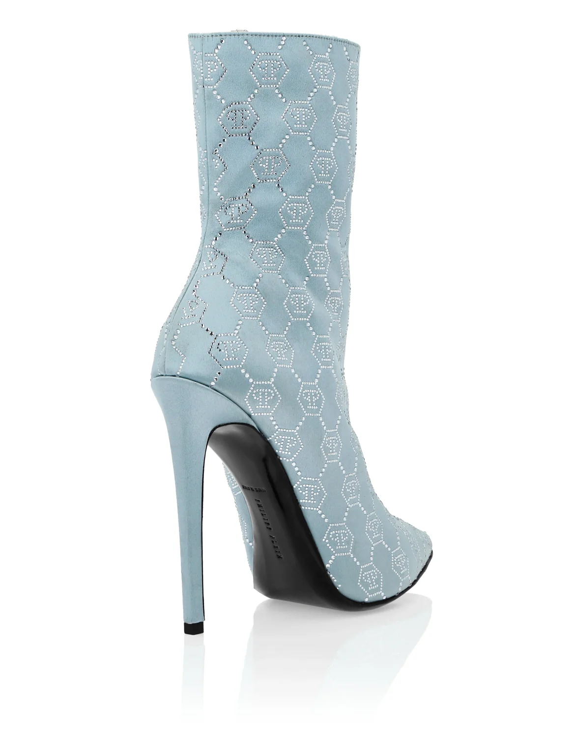 Satin Boots High Heels Mid Monogram Strass, цвет: Голубой