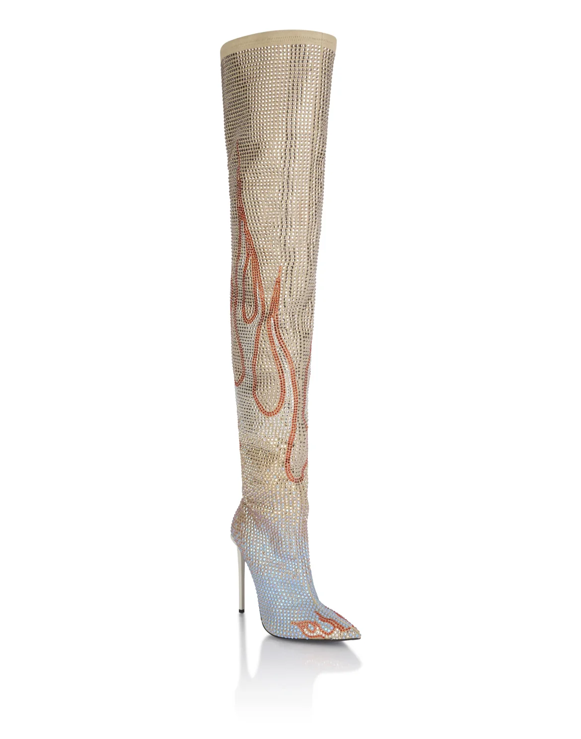 Suede Strass Boots Hi-Heels Overknees Flame, цвет: Бежевый