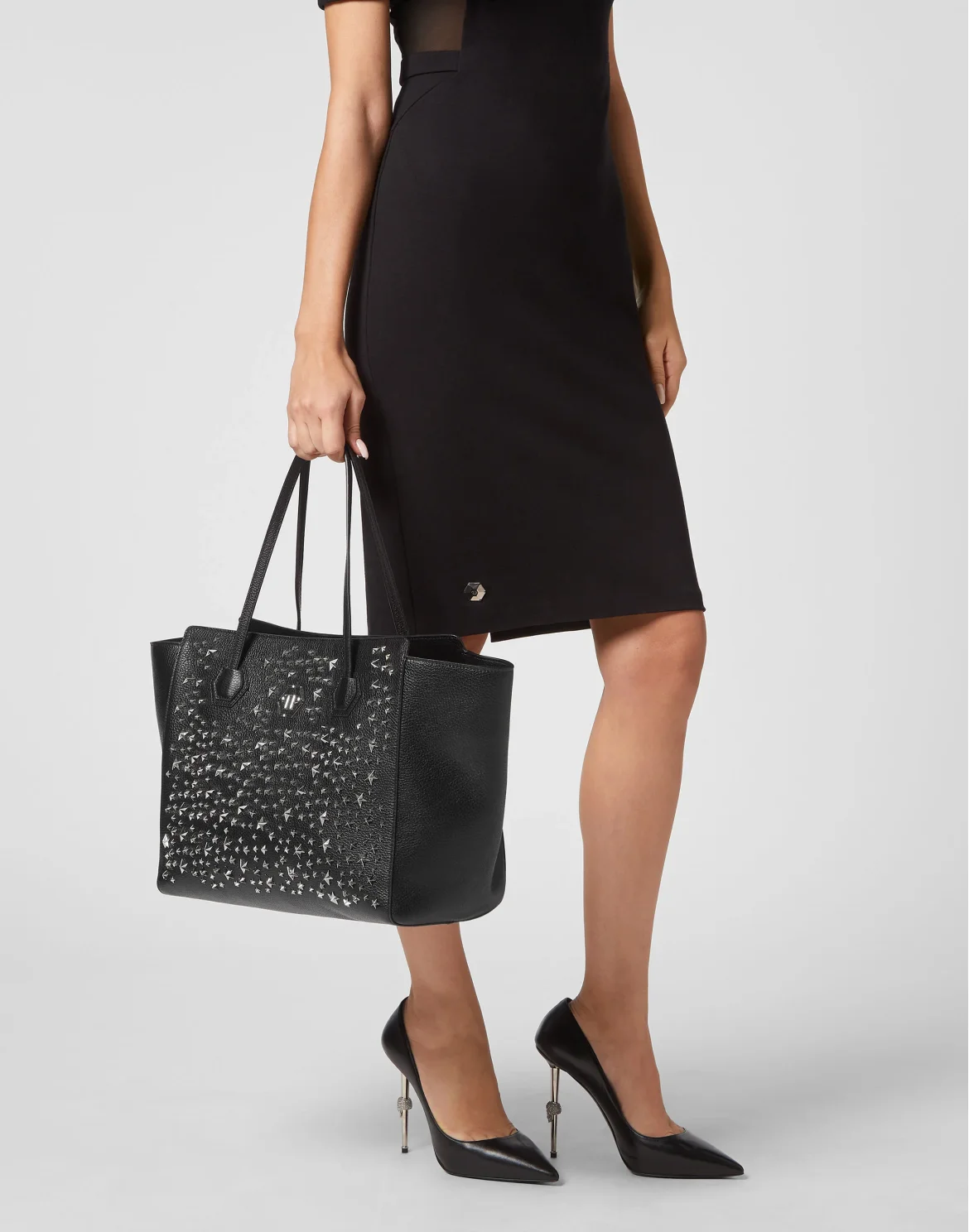 Leather maxi Shoulder Bag studs Stars, цвет: Черный
