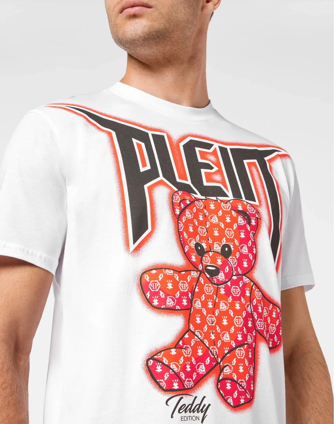T-shirt Round Neck SS Spray Effect Print Teddy Bear, цвет: Белый