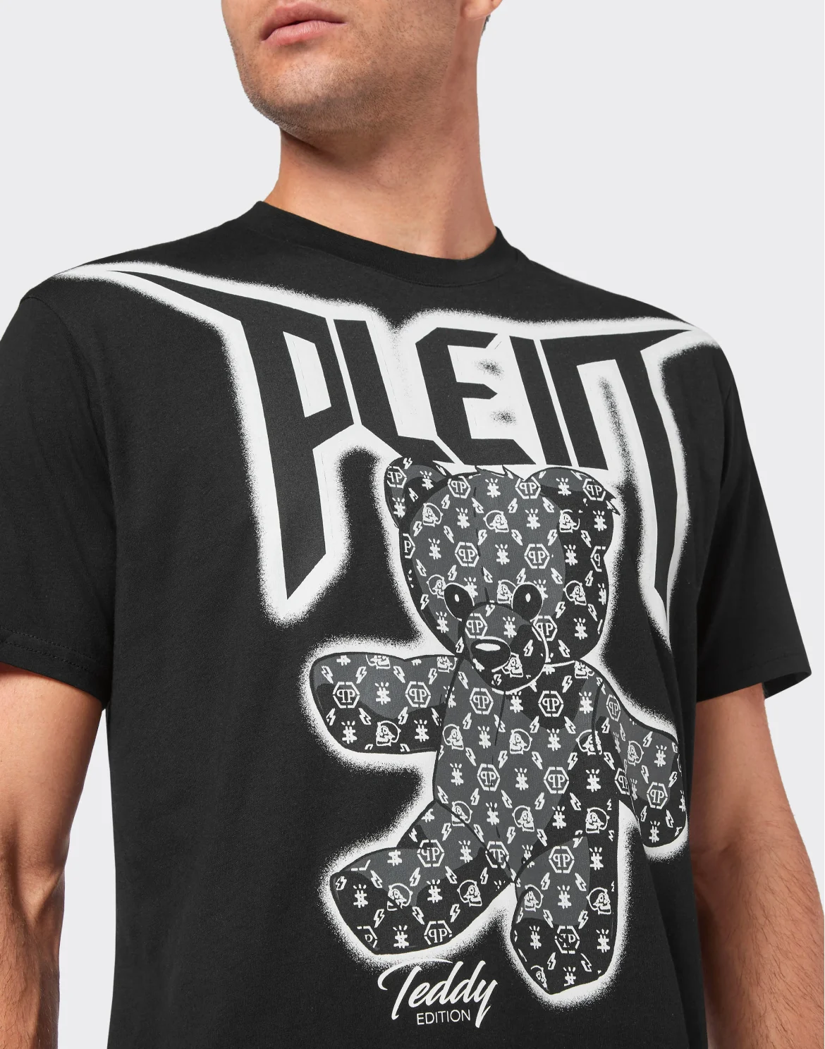 T-shirt Round Neck SS Spray Effect Print Teddy Bear, цвет: Черный