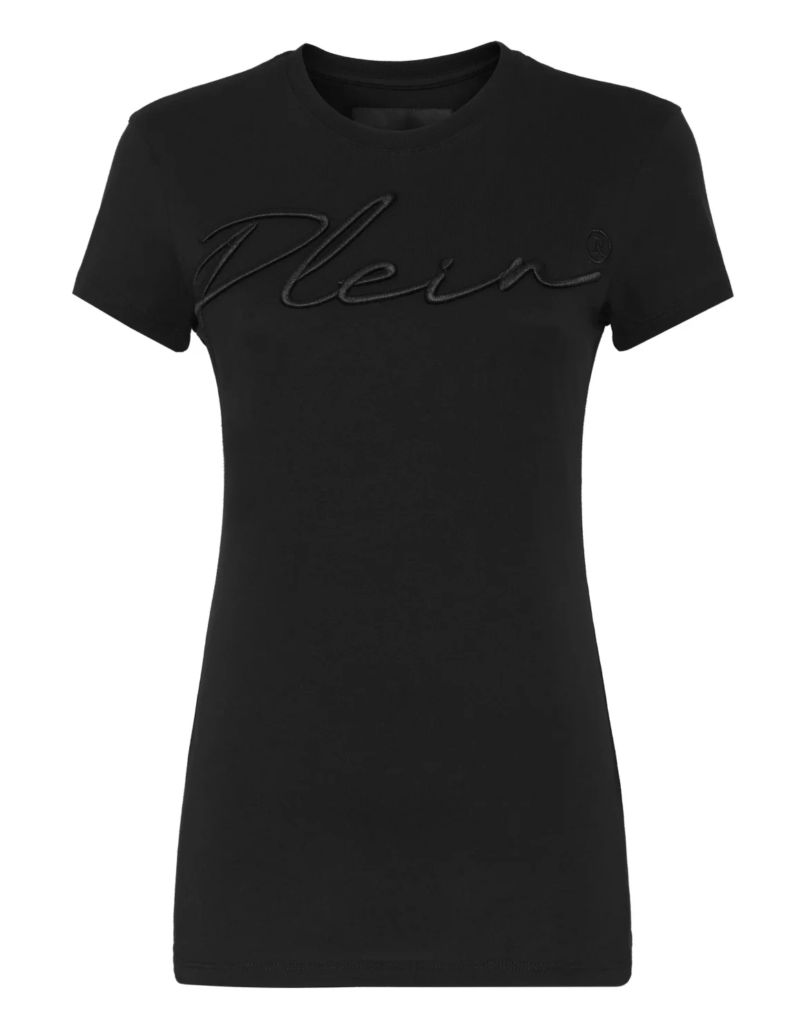 Satin T-shirt Round Neck SS Embroidery Signature, цвет: Черный