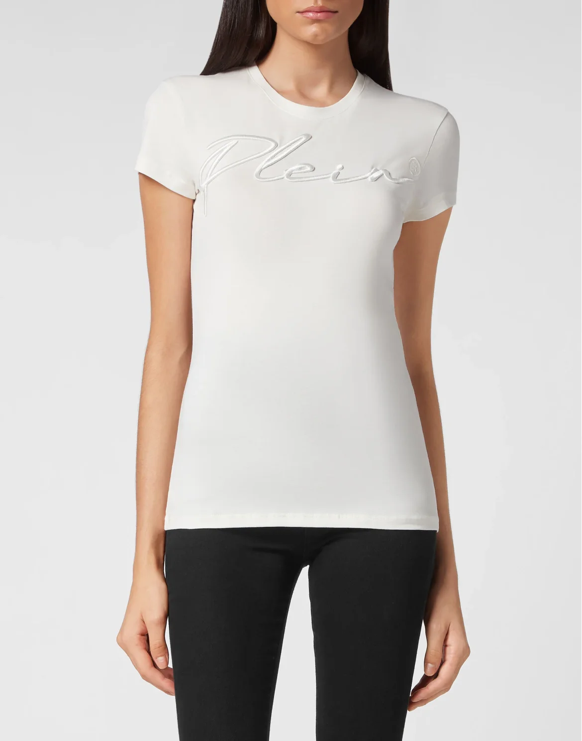 Satin T-shirt Round Neck SS Embroidery Signature, цвет: Бежевый
