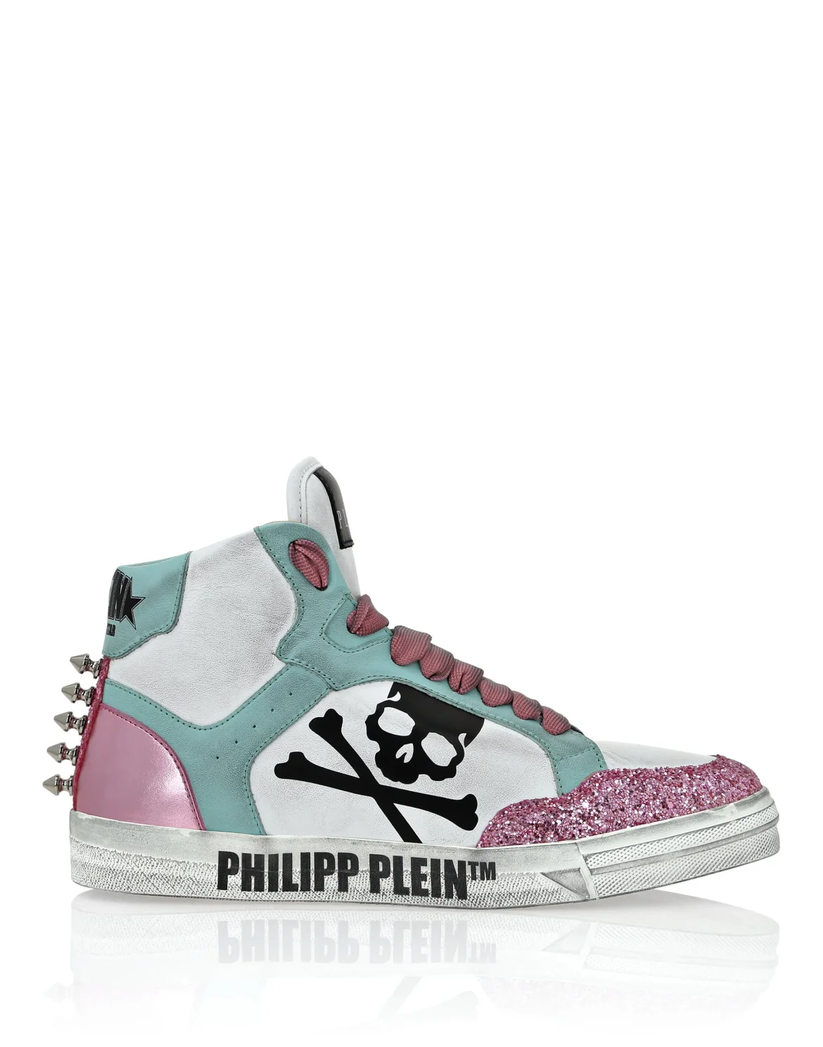 Leather Hi-Top Sneakers Glitter Retrokickz TM, цвет: Бирюзовый