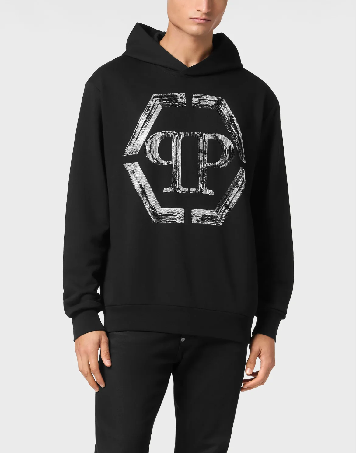 Hoodie Sweatshirt LS Strass Hexagon, цвет: Черный