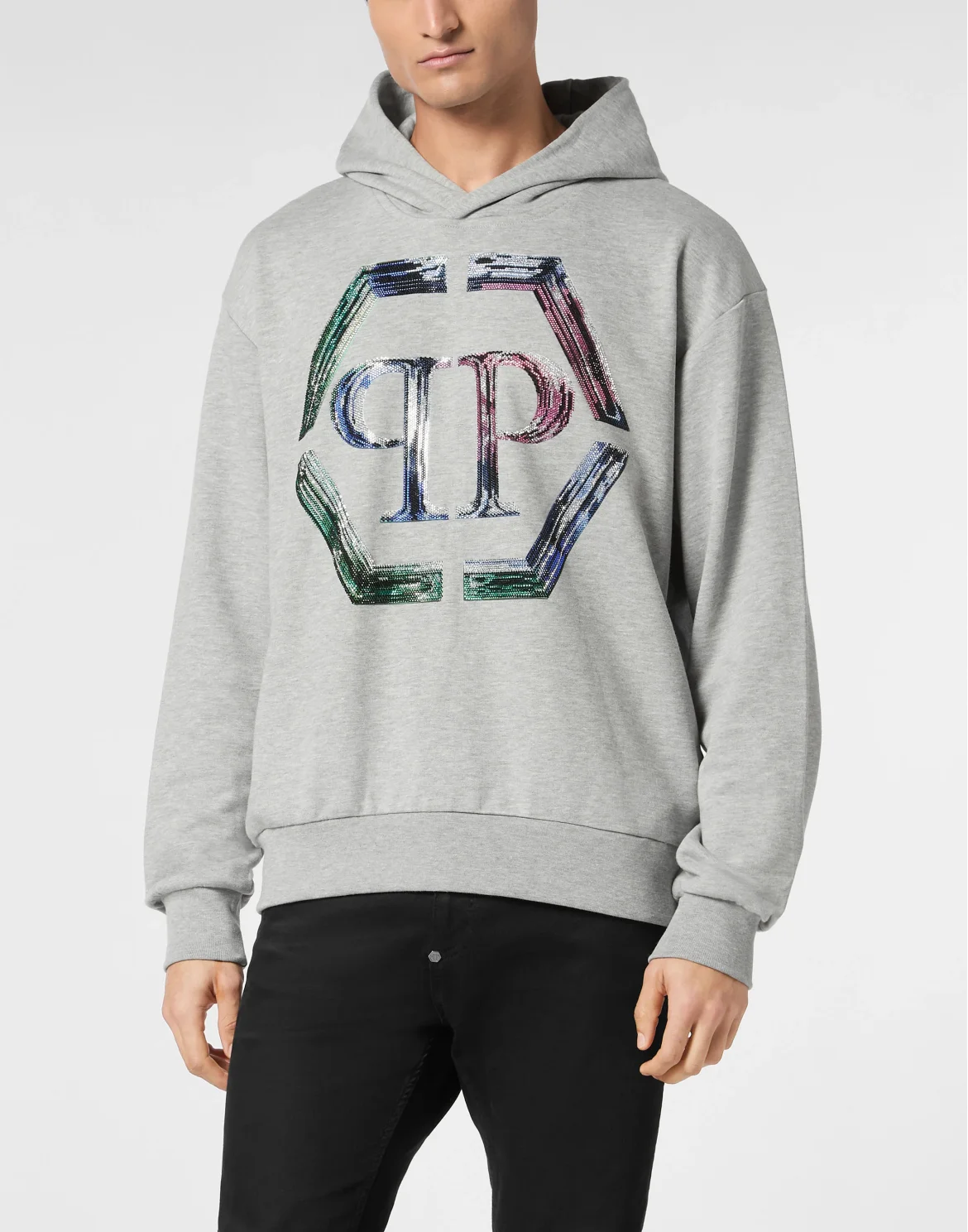 Hoodie Sweatshirt LS Strass Hexagon, цвет: Серый