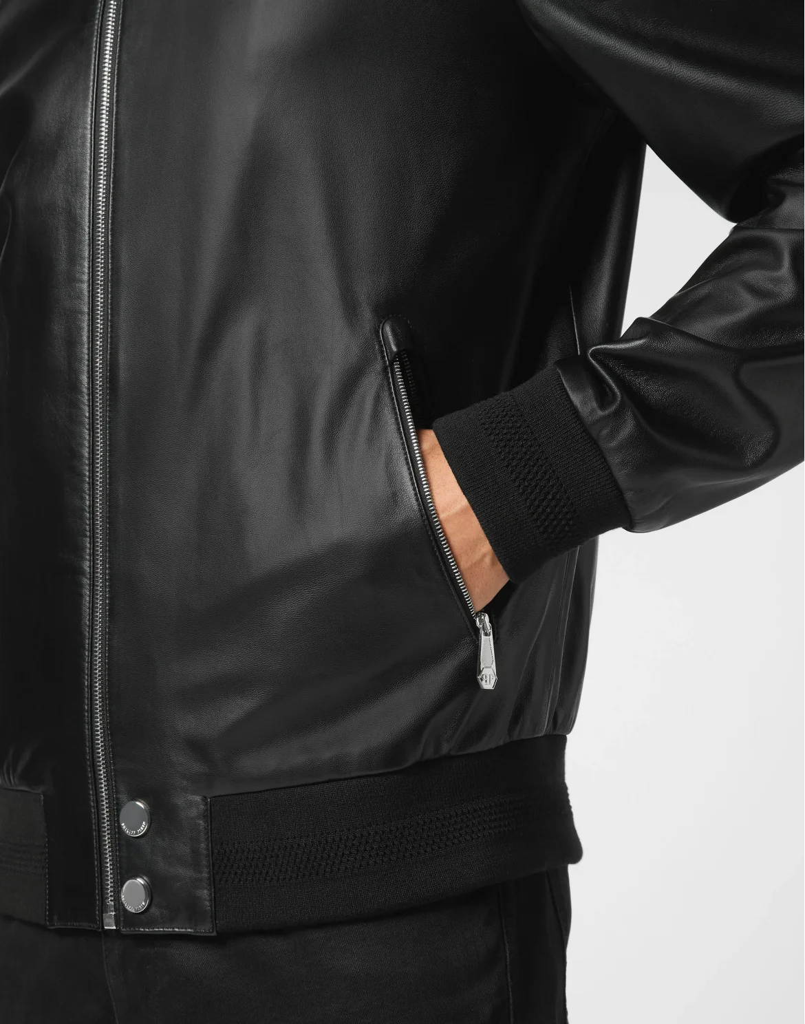 Slim Fit Leather Bomber LS Iconic Plein, цвет: Черный