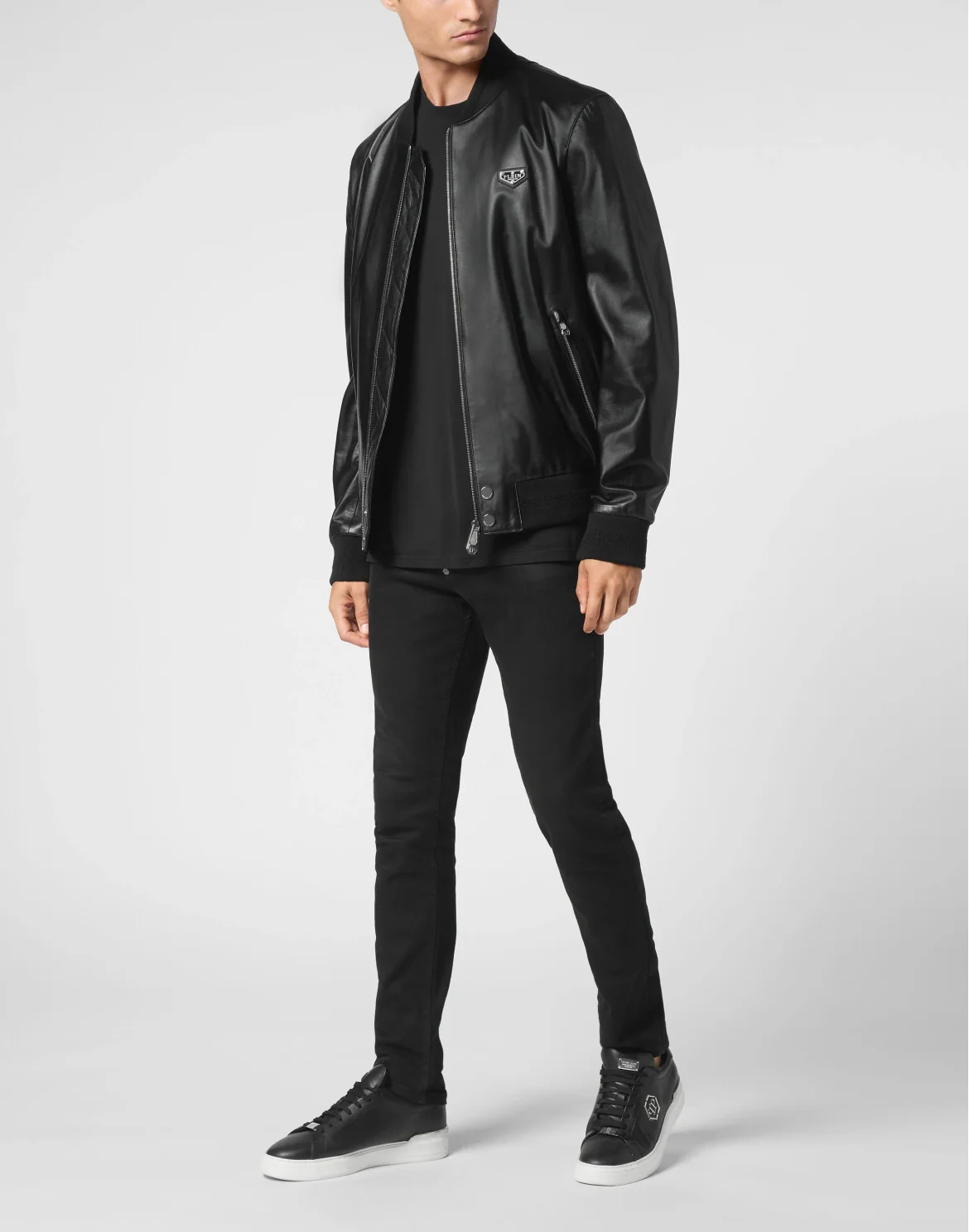 Slim Fit Leather Bomber LS Iconic Plein, цвет: Черный