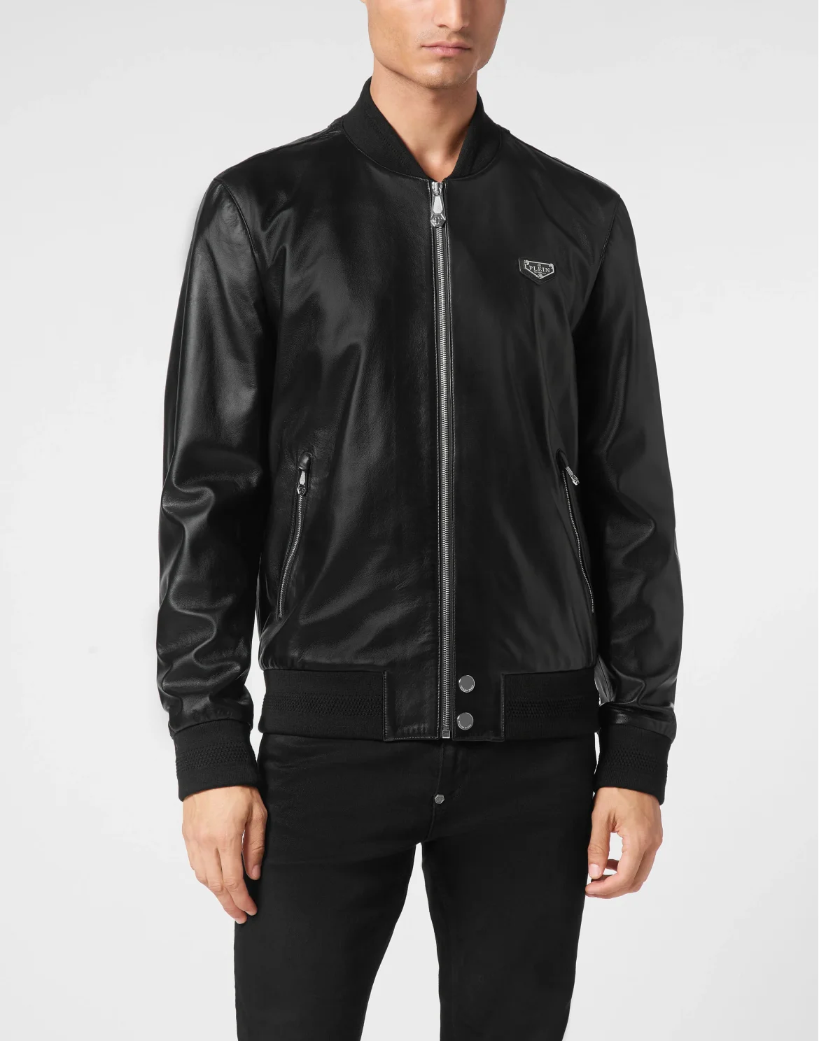Slim Fit Leather Bomber LS Iconic Plein, цвет: Черный