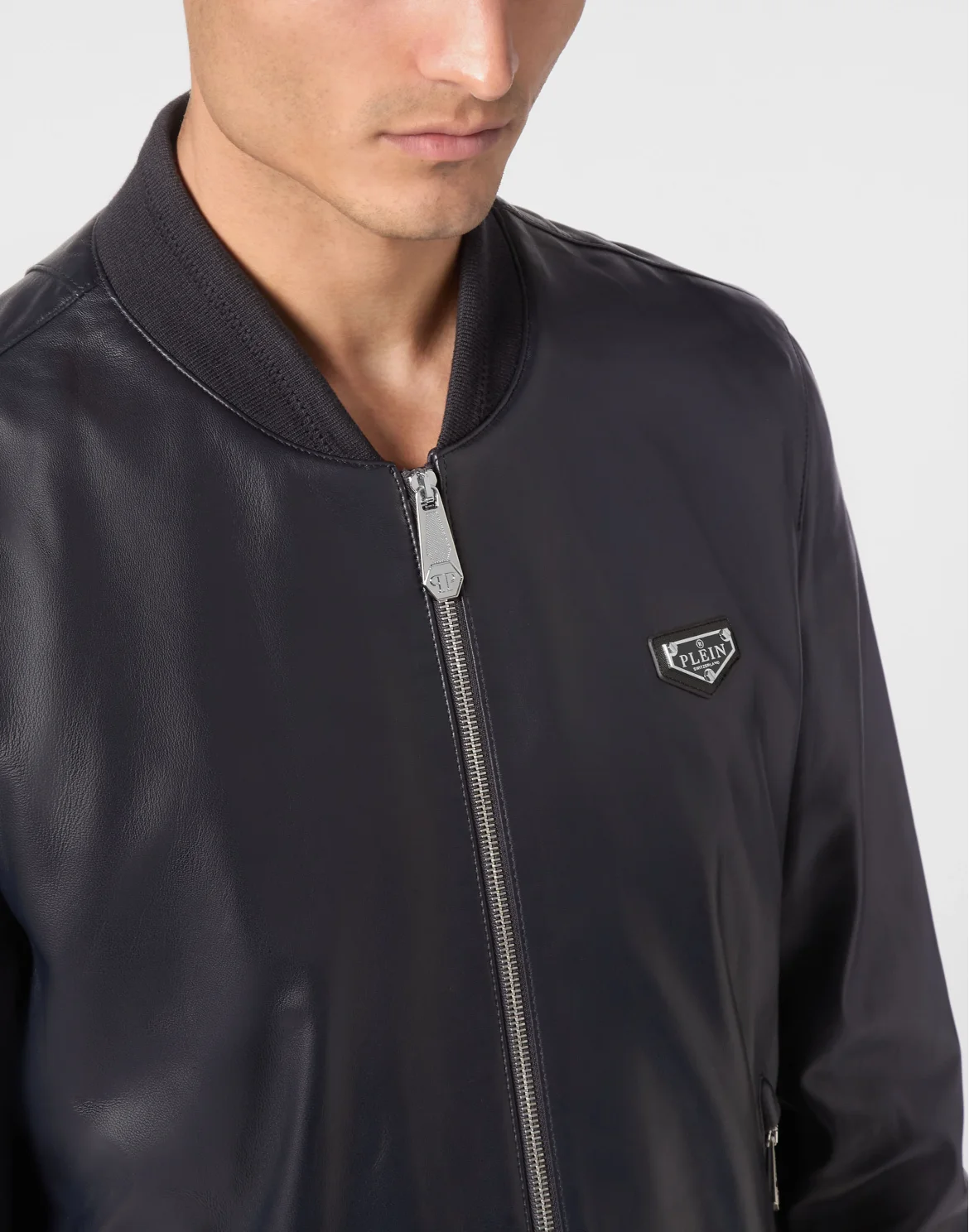 Slim Fit Leather Bomber LS Iconic Plein, цвет: Синий