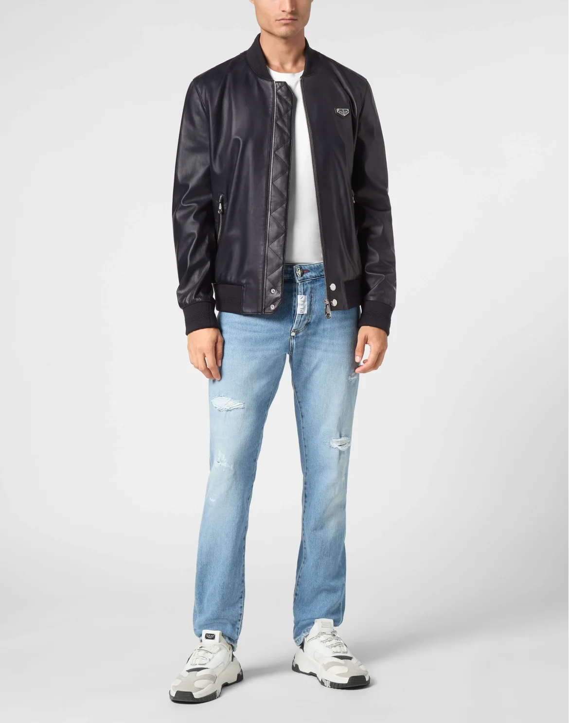 Slim Fit Leather Bomber LS Iconic Plein, цвет: Синий