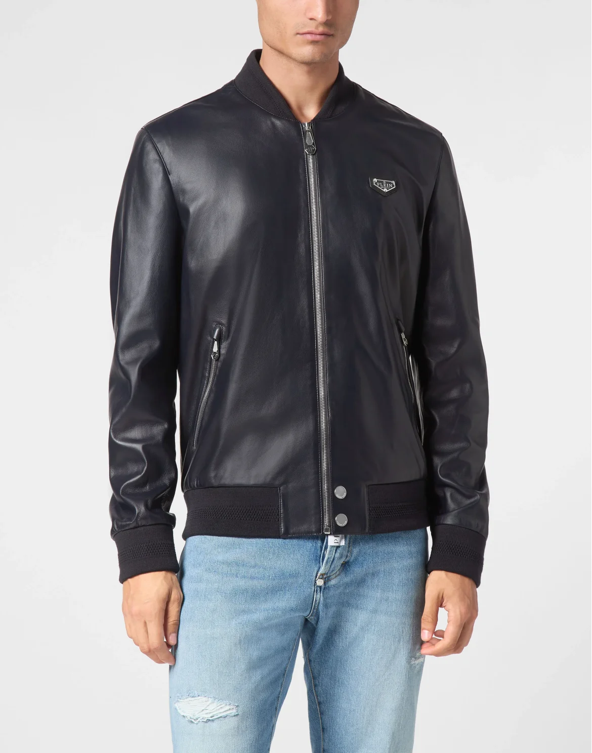 Slim Fit Leather Bomber LS Iconic Plein, цвет: Синий