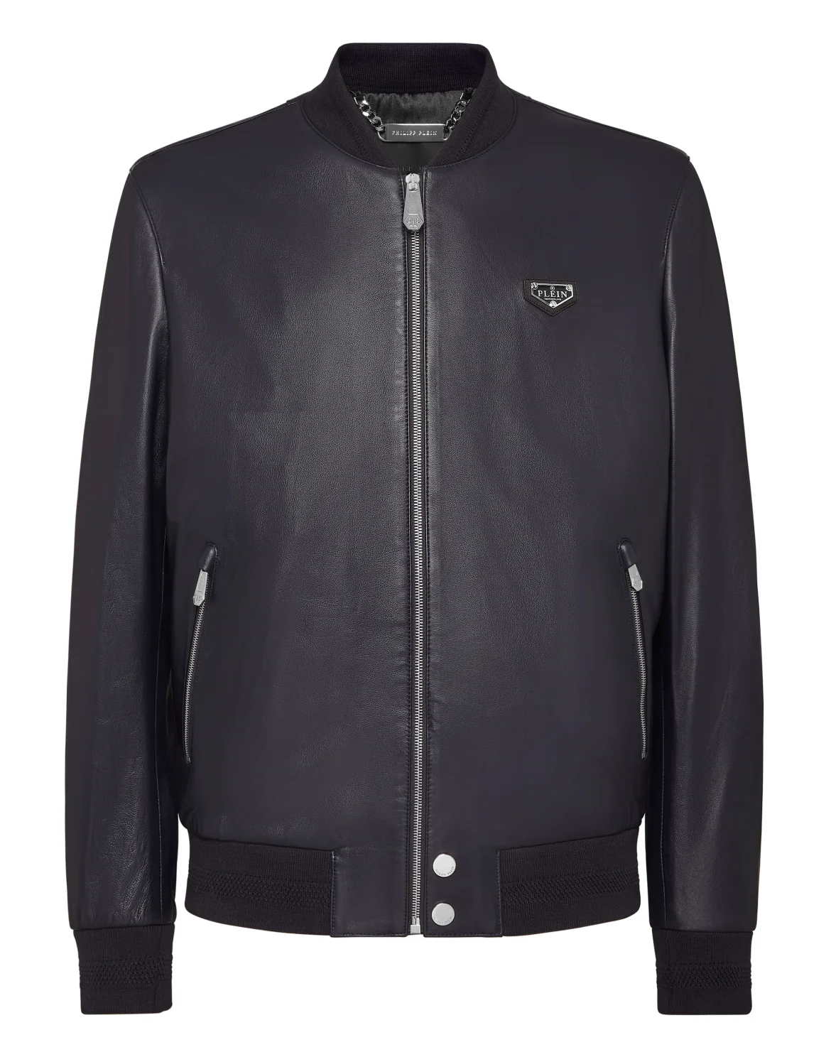 Slim Fit Leather Bomber LS Iconic Plein, цвет: Синий