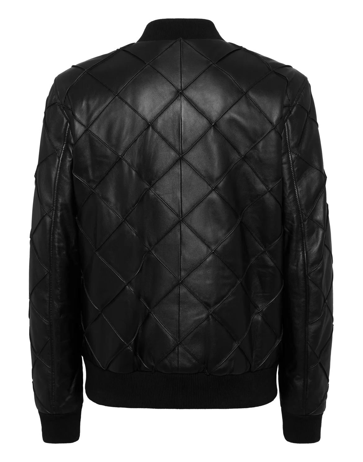 Slim Fit Leather Bomber LS, цвет: Черный