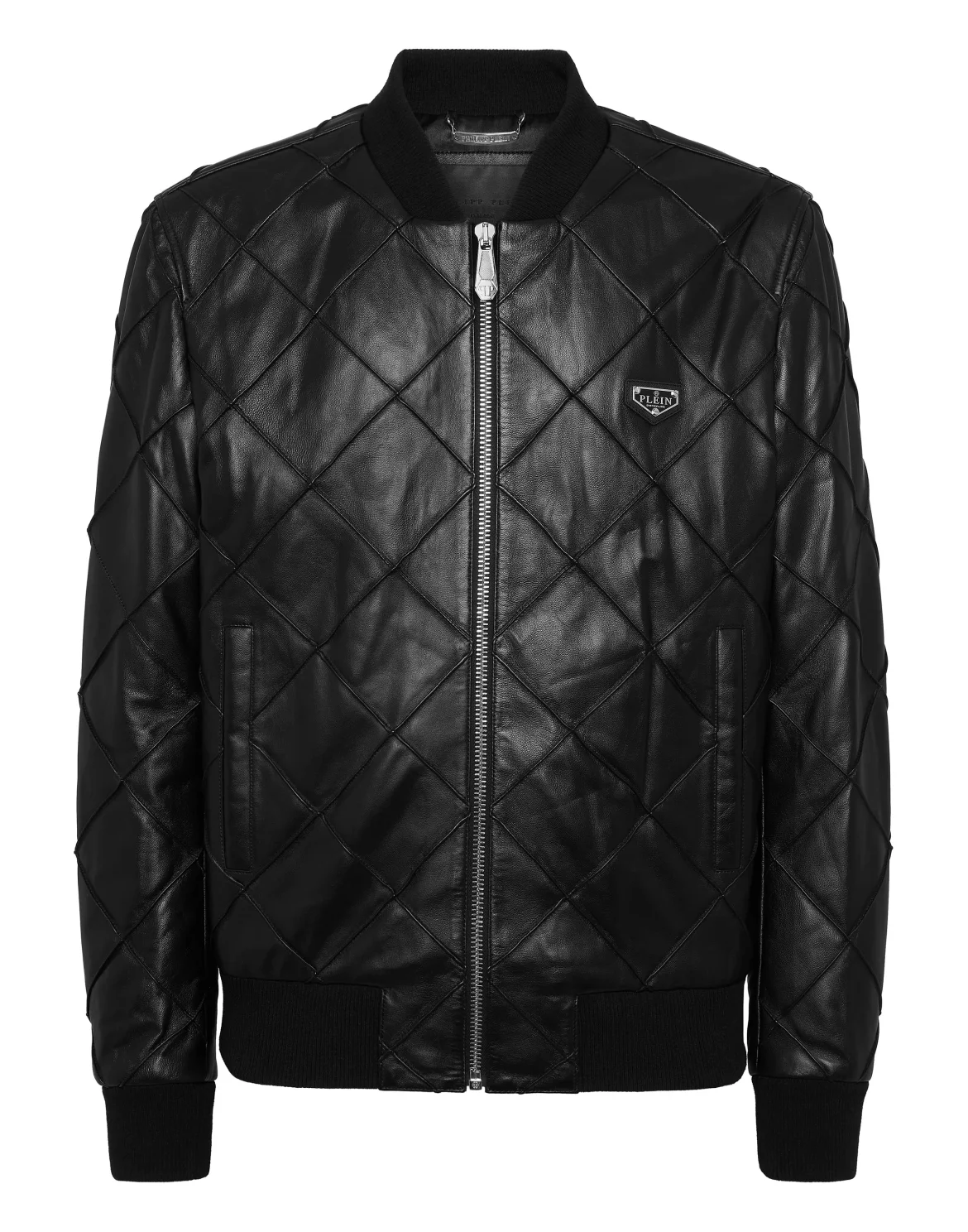 Slim Fit Leather Bomber LS, цвет: Черный