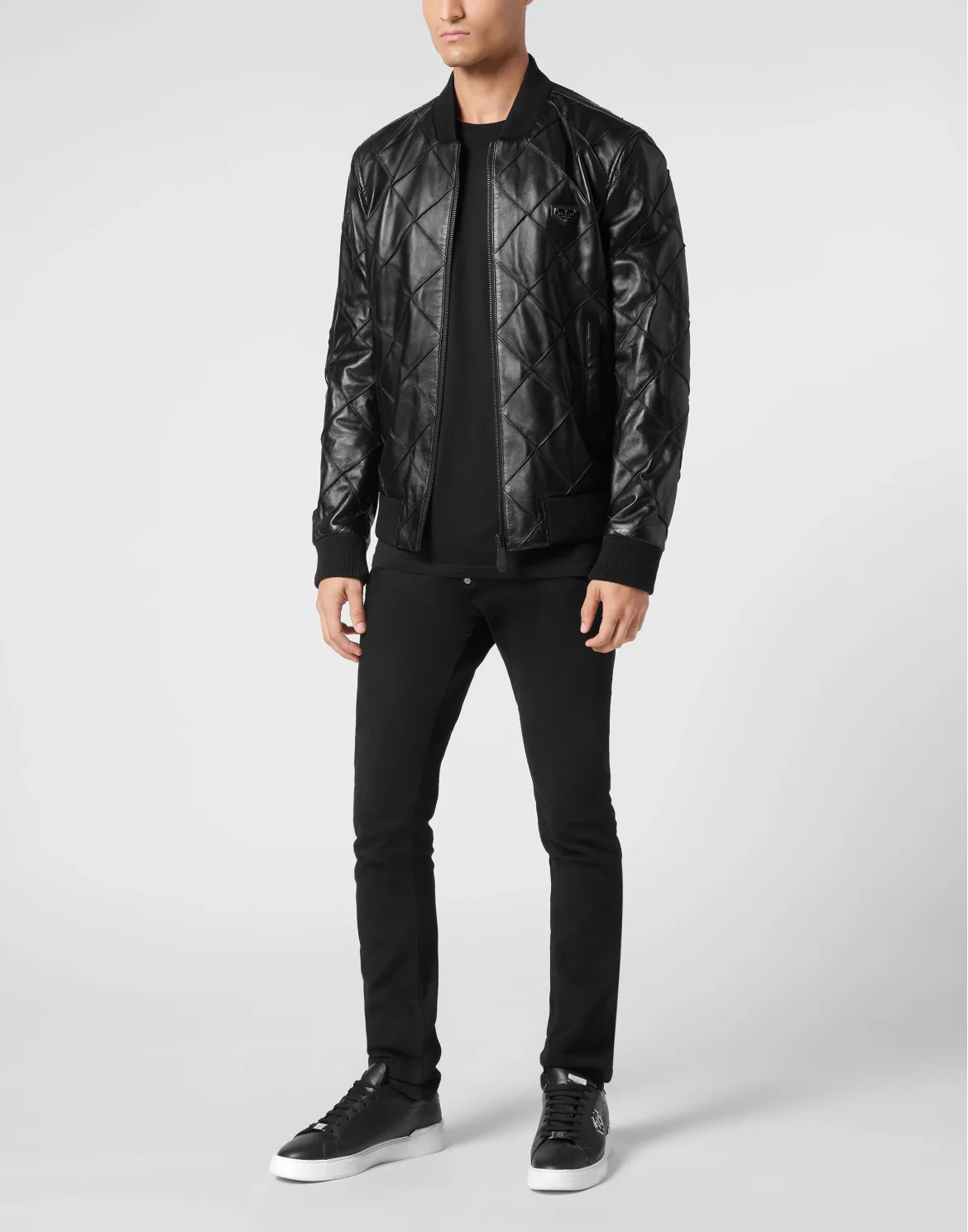 Slim Fit Leather Bomber LS, цвет: Черный