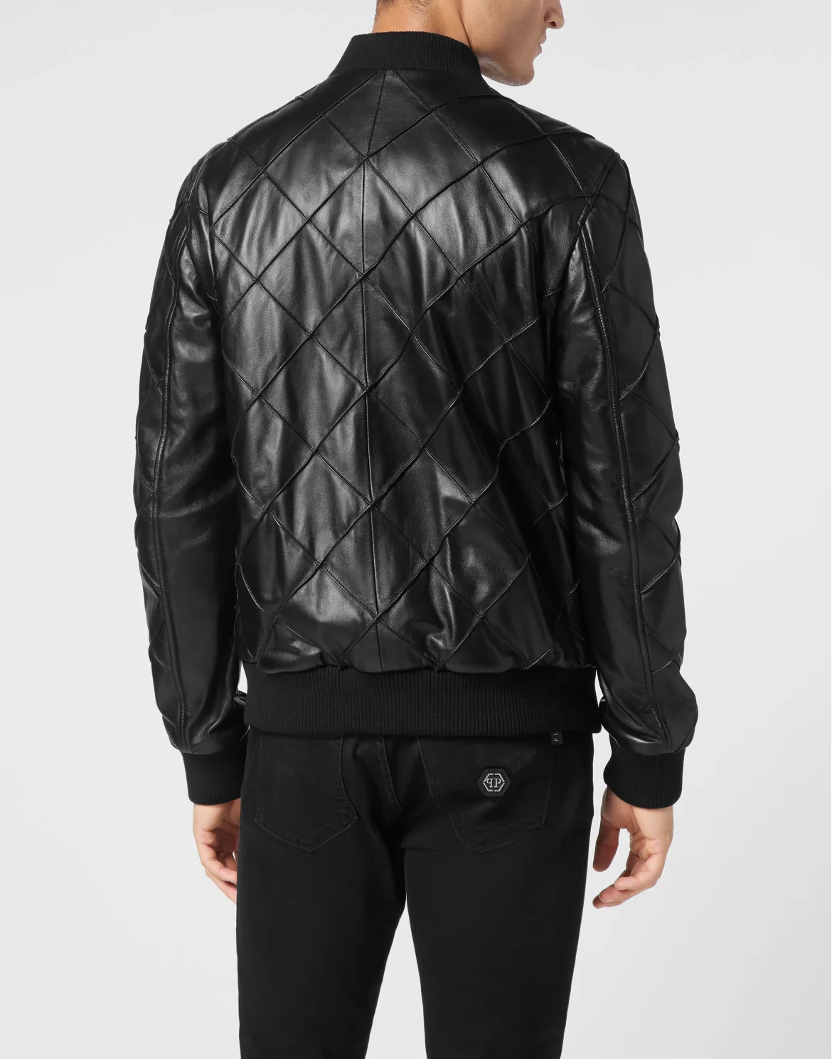 Slim Fit Leather Bomber LS, цвет: Черный