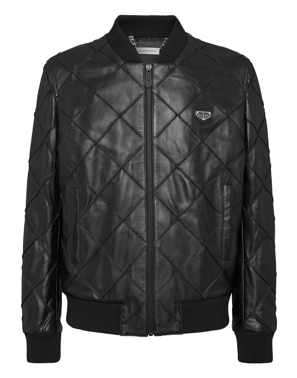 Slim Fit Leather Bomber LS, цвет: Черный
