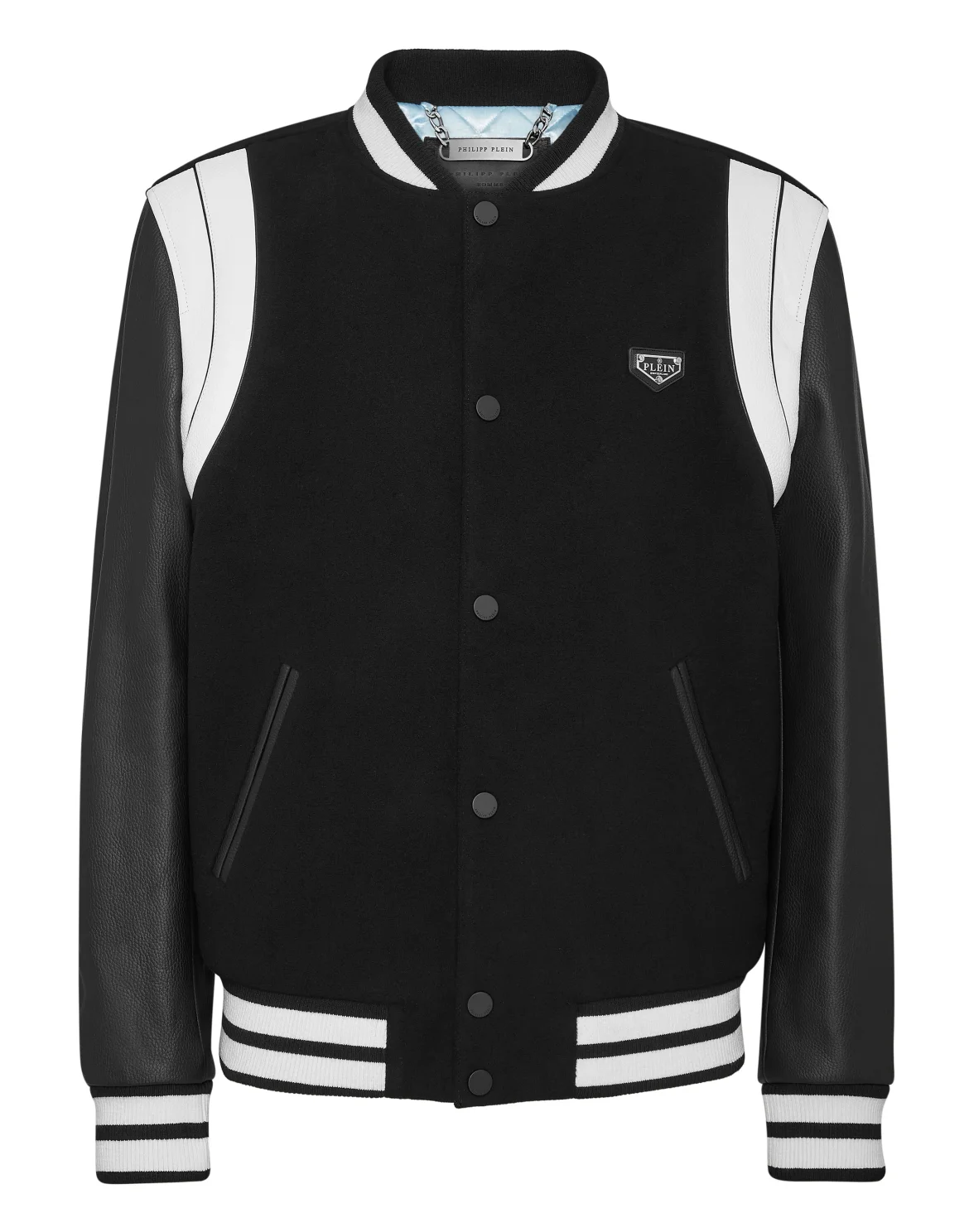 Bomber Jacket Leather Sleeves College, цвет: Черный