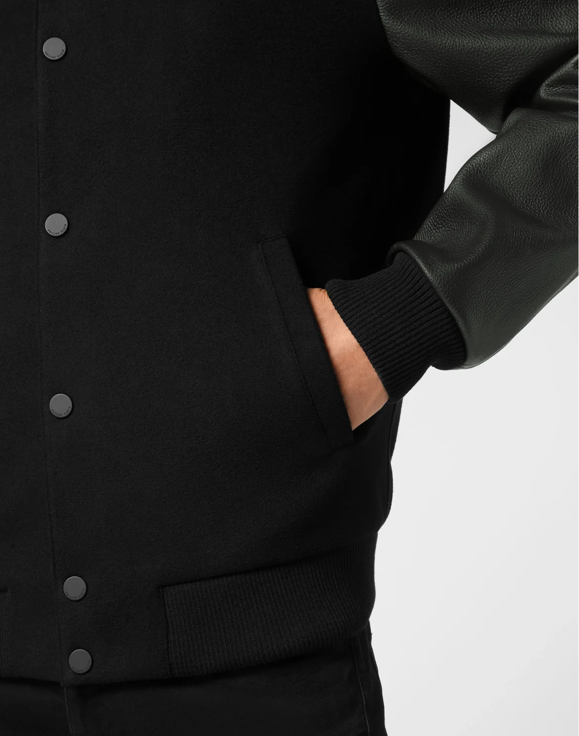 Bomber Jacket Leather Sleeves Iconic Plein, цвет: Черный