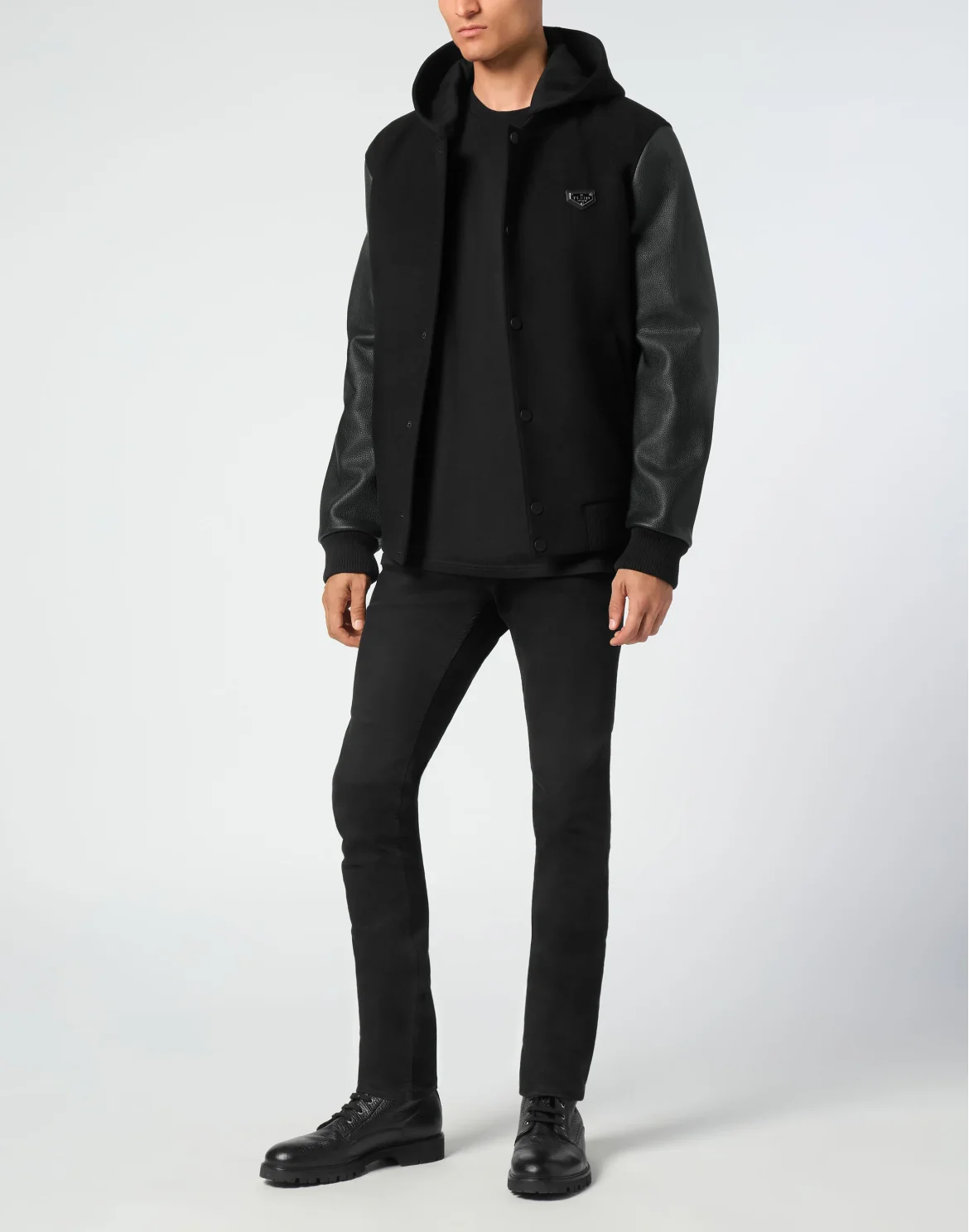 Bomber Jacket Leather Sleeves Iconic Plein, цвет: Черный
