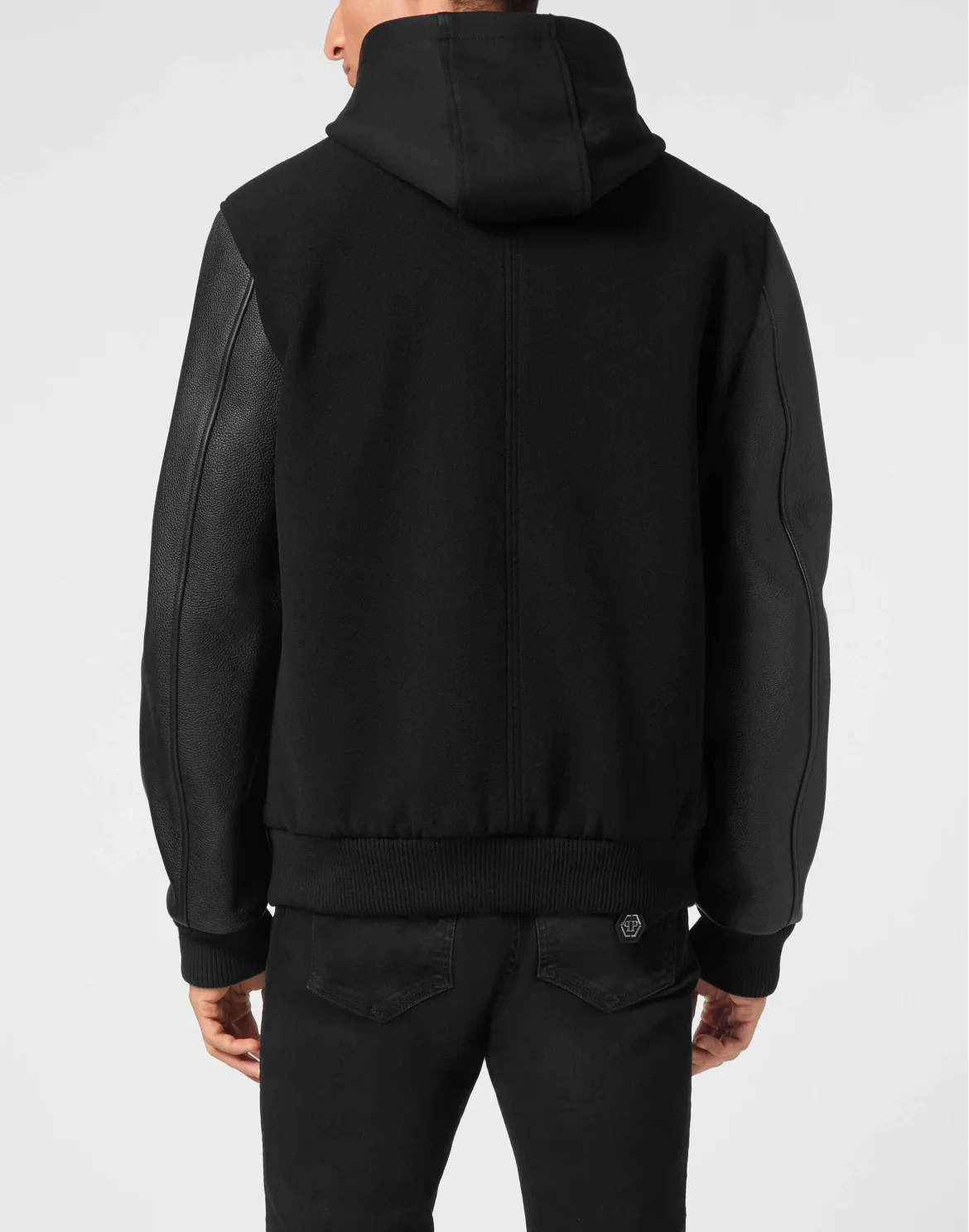 Bomber Jacket Leather Sleeves Iconic Plein, цвет: Черный